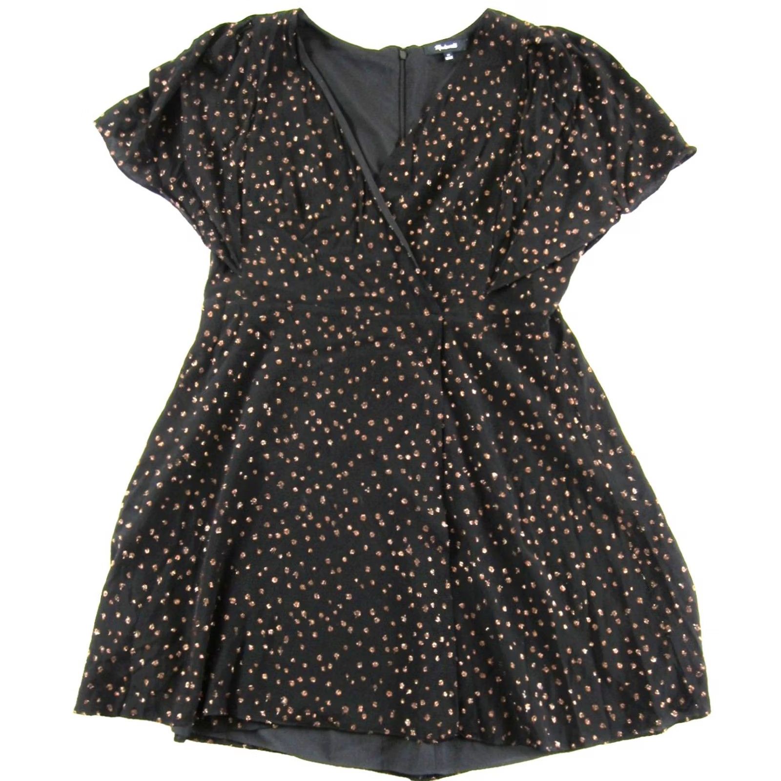 Madewell Madewell Black Brown Metallic Sparkle Short Sleeve V-Neck Short Wrap Dress 14 Size 36" / US 14 / IT 50 - 2 Thumbnail