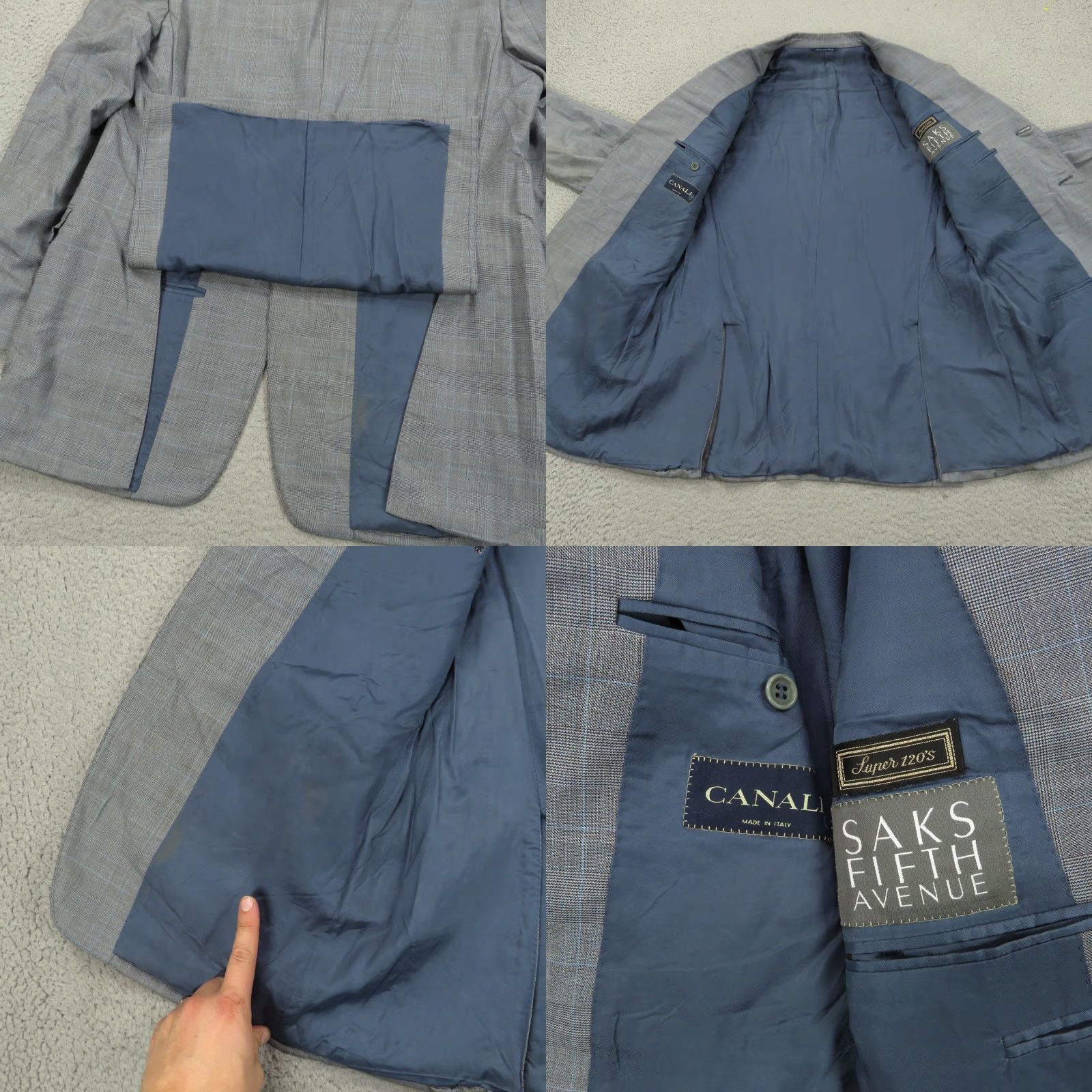 Canali Canali Suit 42L Super 120s Glencheck Plaid Pleated Cuffed Pant Trousers 34x32 Men Wool 2 Piece Business Formal Travel Gray Suit Mens 2-Piece Size 42R - 8 Thumbnail