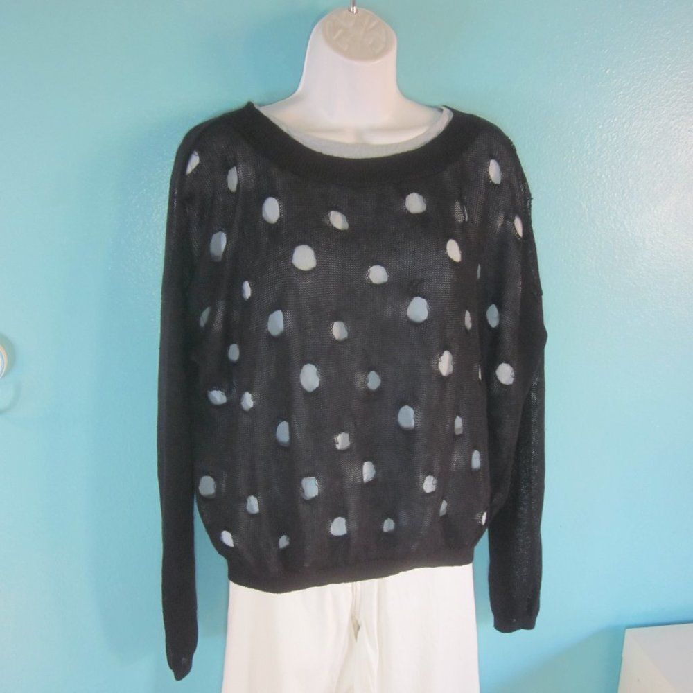 Vince Vince Womens Black Linen Knit Pullover Sweater Size M with Hole Pattern Detail Size M / US 6-8 / IT 42-44 - 1 Thumbnail
