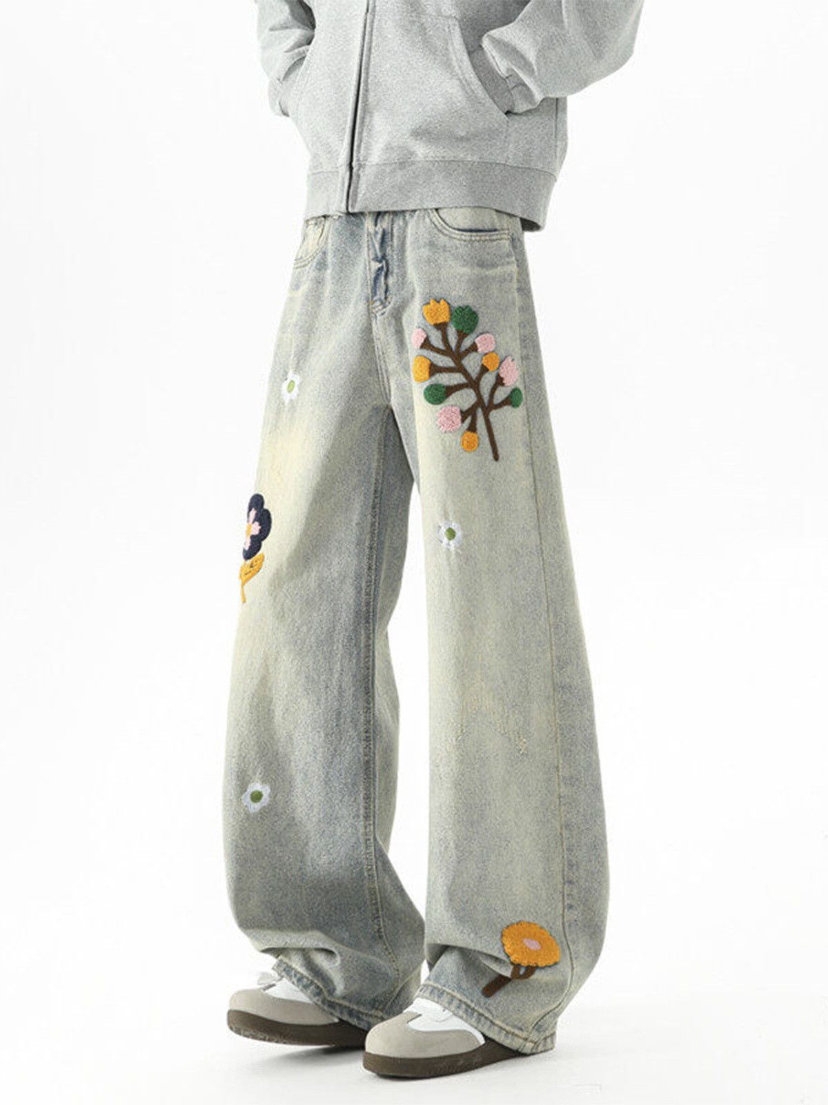 Vintage Men's Street Clean-Fit Denim Jeans with Floral Embroidery Size US 32 / EU 48 - 4 Thumbnail