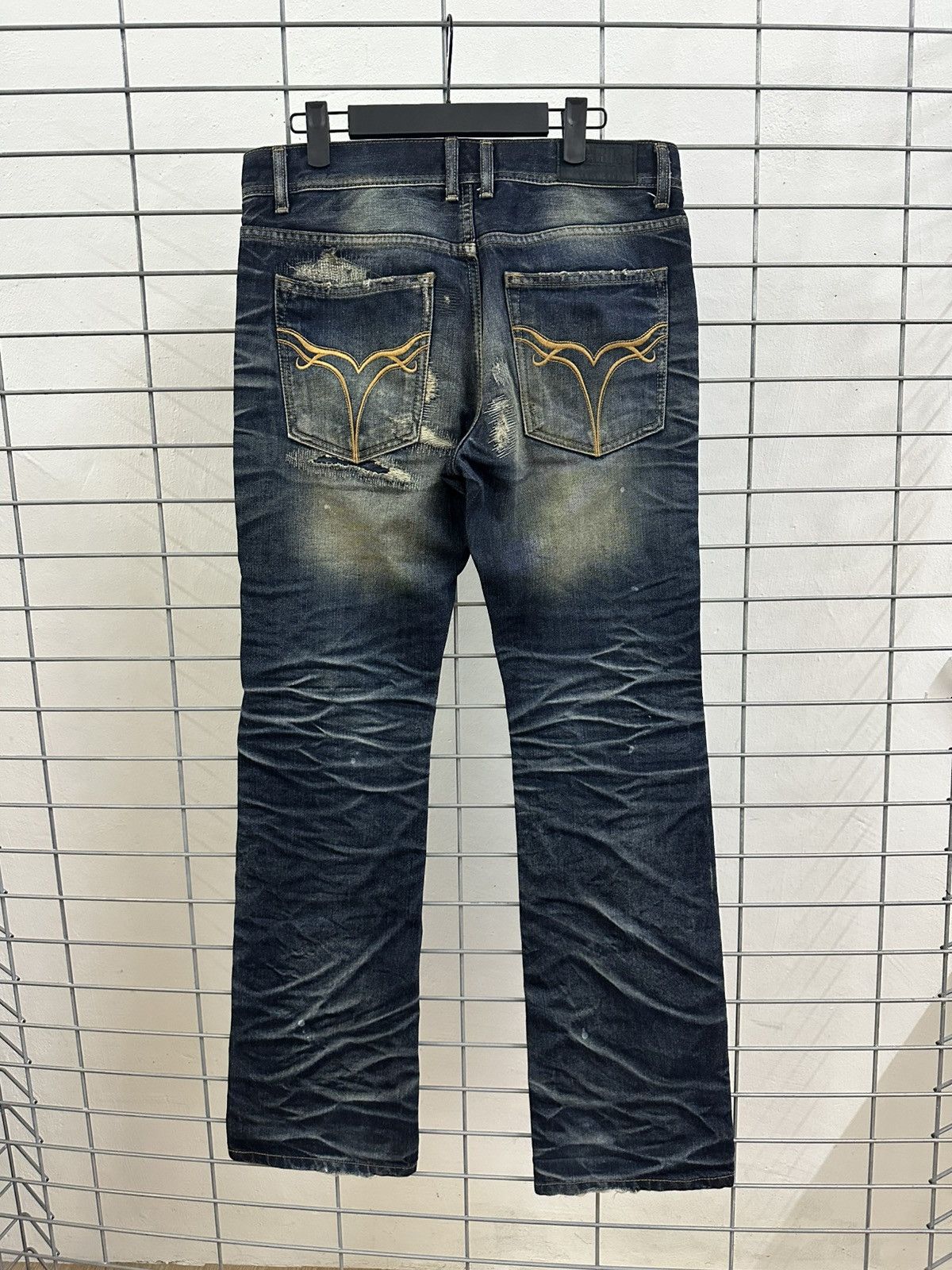 Isamu Katayama Backlash × JACKROSE × Japanese Brand Rare Beautiful Jack Rose Wash Boro Distressed Flared Denim Size US 31 - 2 Thumbnail