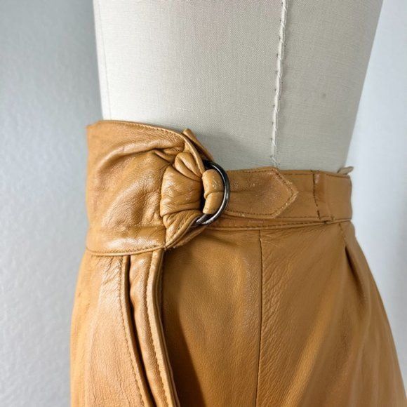 Leather × Vintage Beged - Or Italia Leather Pants High Waist Pleated Size 26" / US 2 / IT 38 - 4 Thumbnail