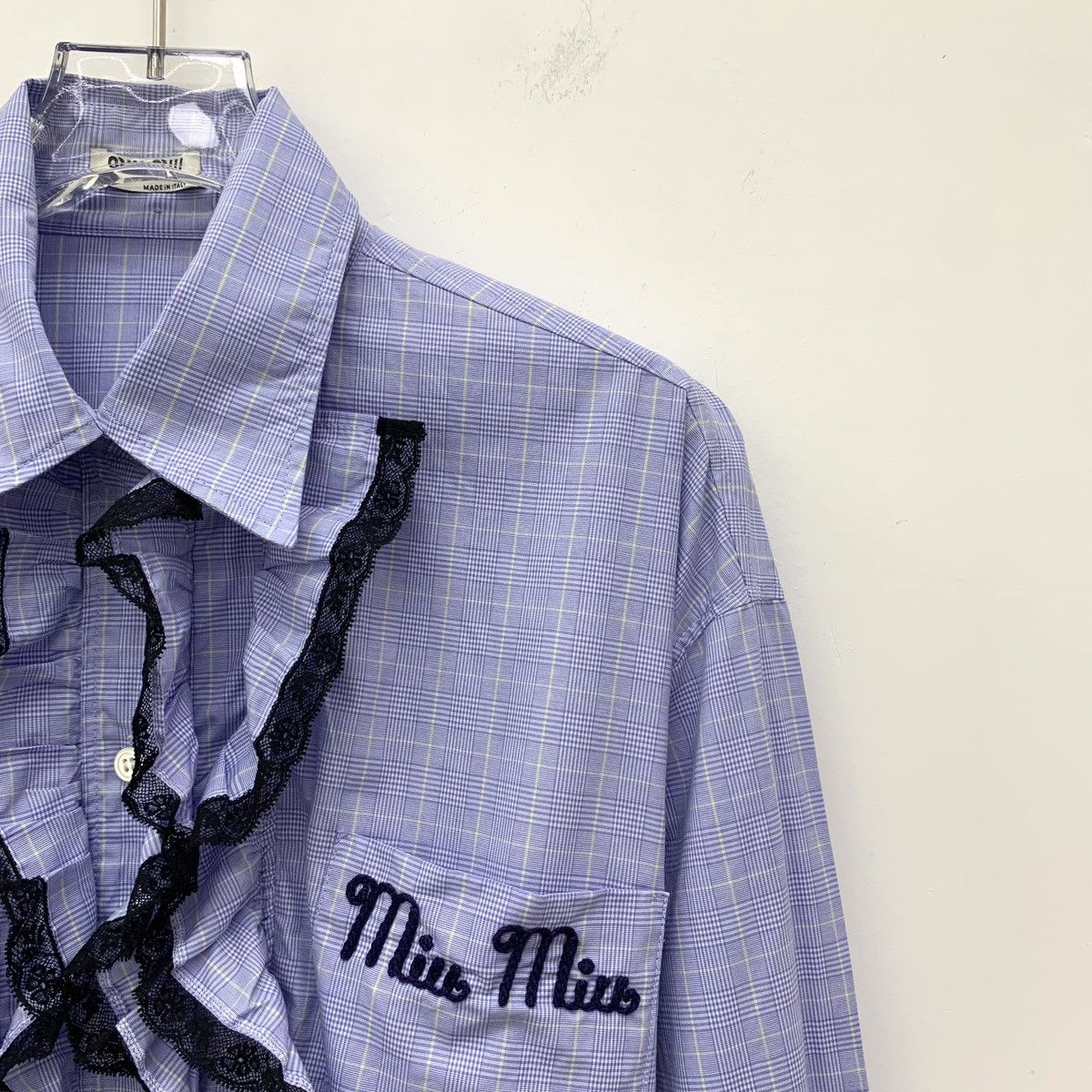 Miu Miu Miu Miu Blue Lace Monogram Embroidered Cotton Shirt Size S / US 4 / IT 40 - 3 Thumbnail