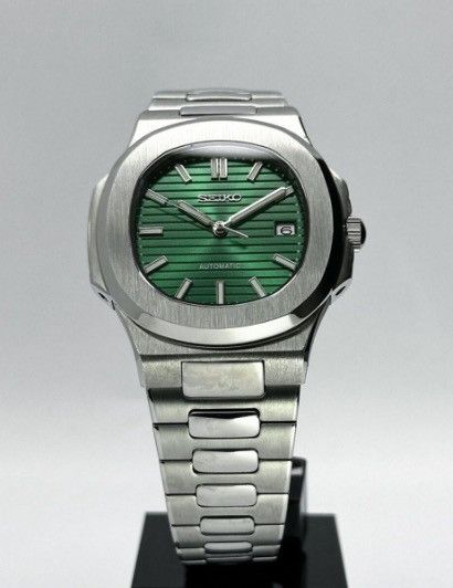 Japanese Brand Seiko Mod Nautilus Olive Dial Stainless Steel Watch 41mm Size ONE SIZE - 1 Thumbnail