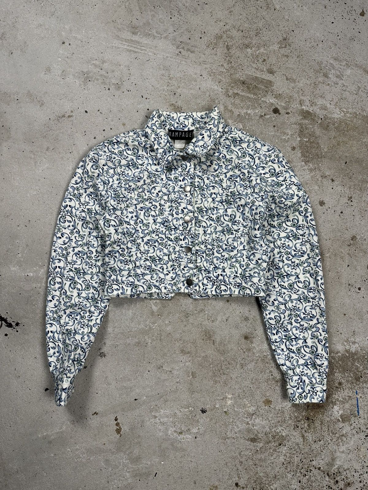 Other Vintage 90s Rampage Floral Print Cropped Denim Jeans Jacket Size M / US 6-8 / IT 42-44 - 1 Thumbnail