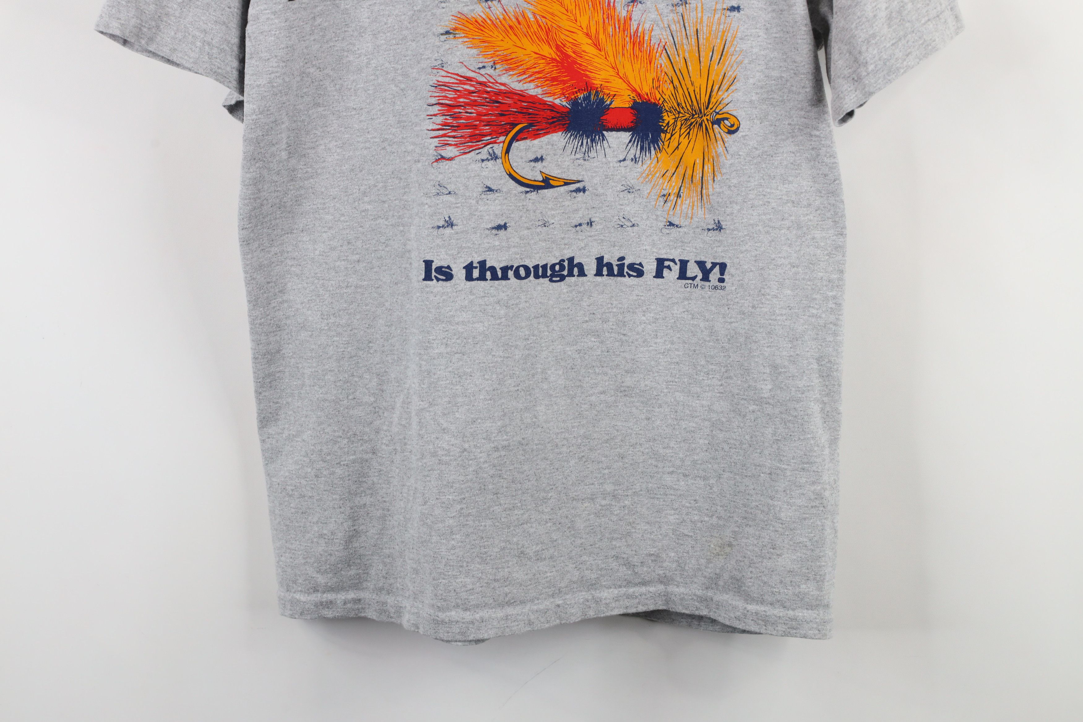 Vintage Vintage 90s A Fishermans Heart Through His Fly T-Shirt Gray Size US M / EU 48-50 / 2 - 3 Thumbnail
