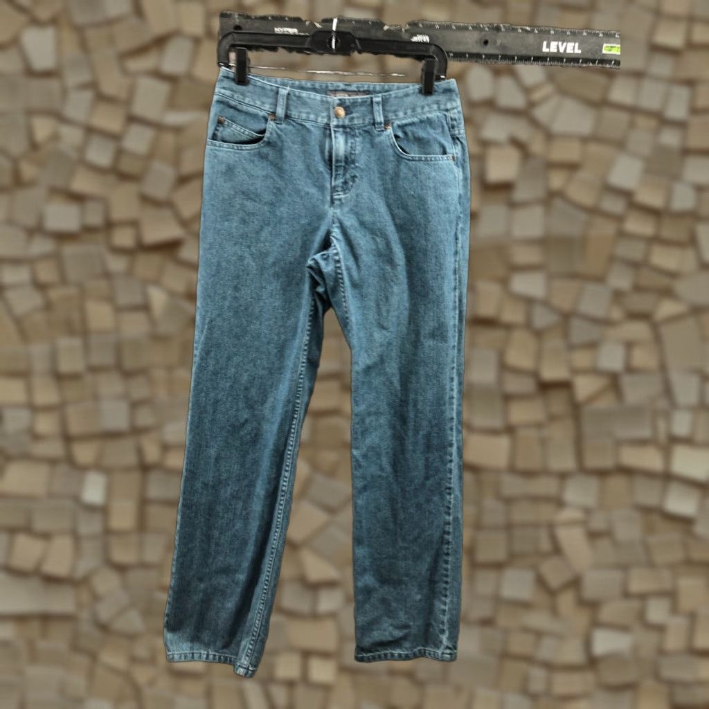 Liz Claiborne Liz Claiborne Jeans Straight Womens Size 4 Medium Wash Blue 5-Pocket Denim Cotton Regular Rise Mid 30in Inseam Belt Loops Logo Zip Button Mens? Size 27" / US 4 / IT 40 - 1 Thumbnail