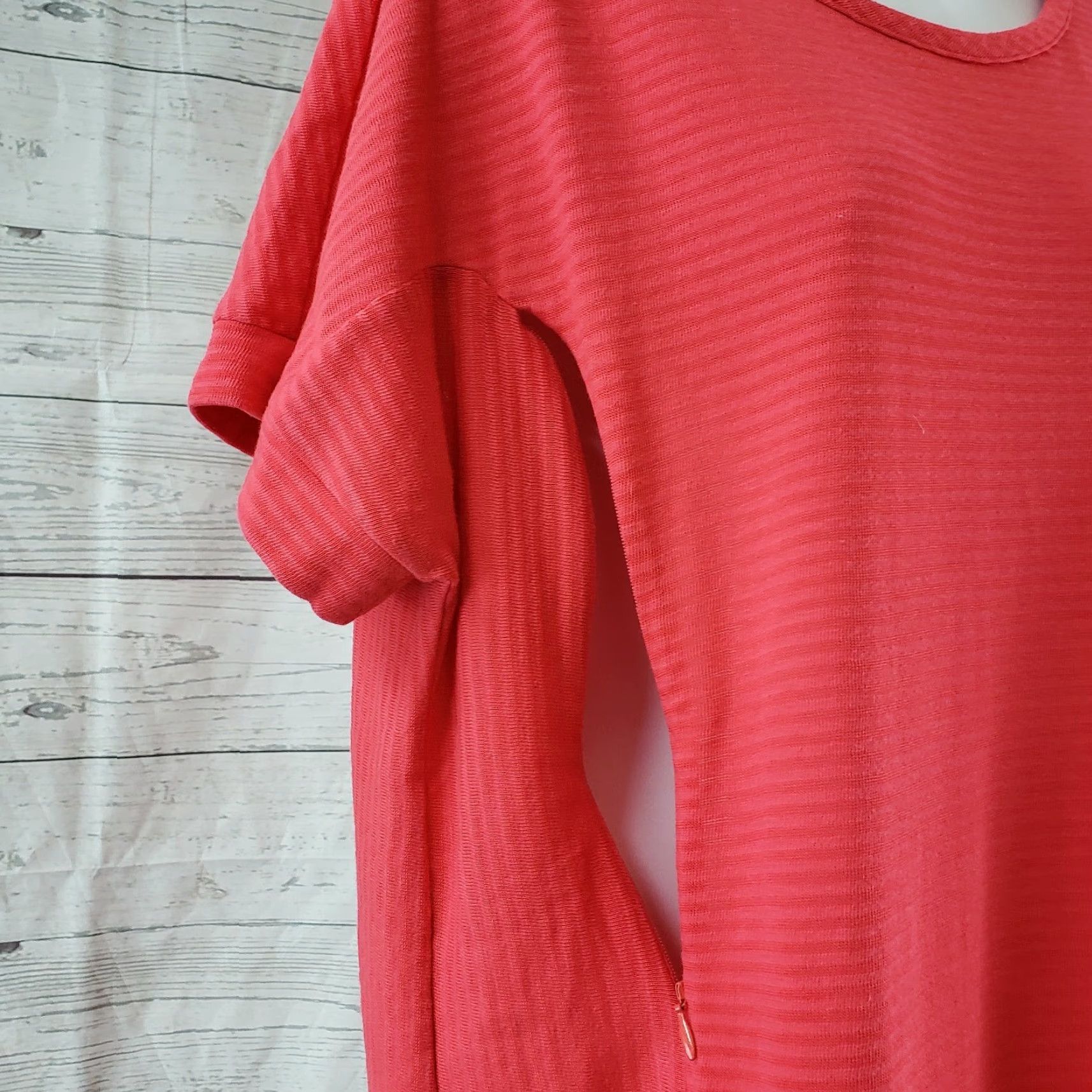 Gap Gap Womens Maternity Dress Sz Large Pink Short Sleeve Side Zips Cotton Blend Size 36" / US 14 / IT 50 - 3 Thumbnail