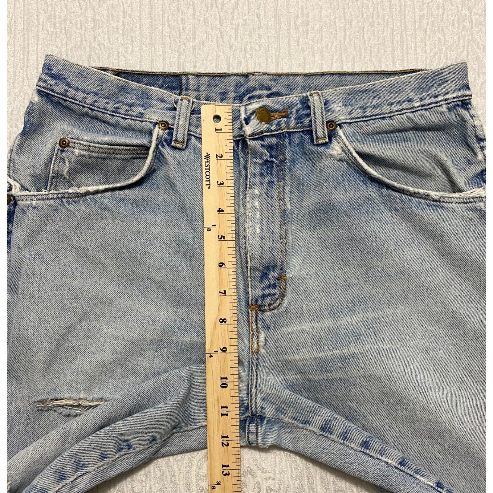 Wrangler VINTAGE Wrangler Jeans Mens 32x29 Blue Distressed Straight Light Wash - Wrangler Jeans Mens 32x29 Blue Distressed Straight Light Wash Size US 32 / EU 48 - 7 Thumbnail