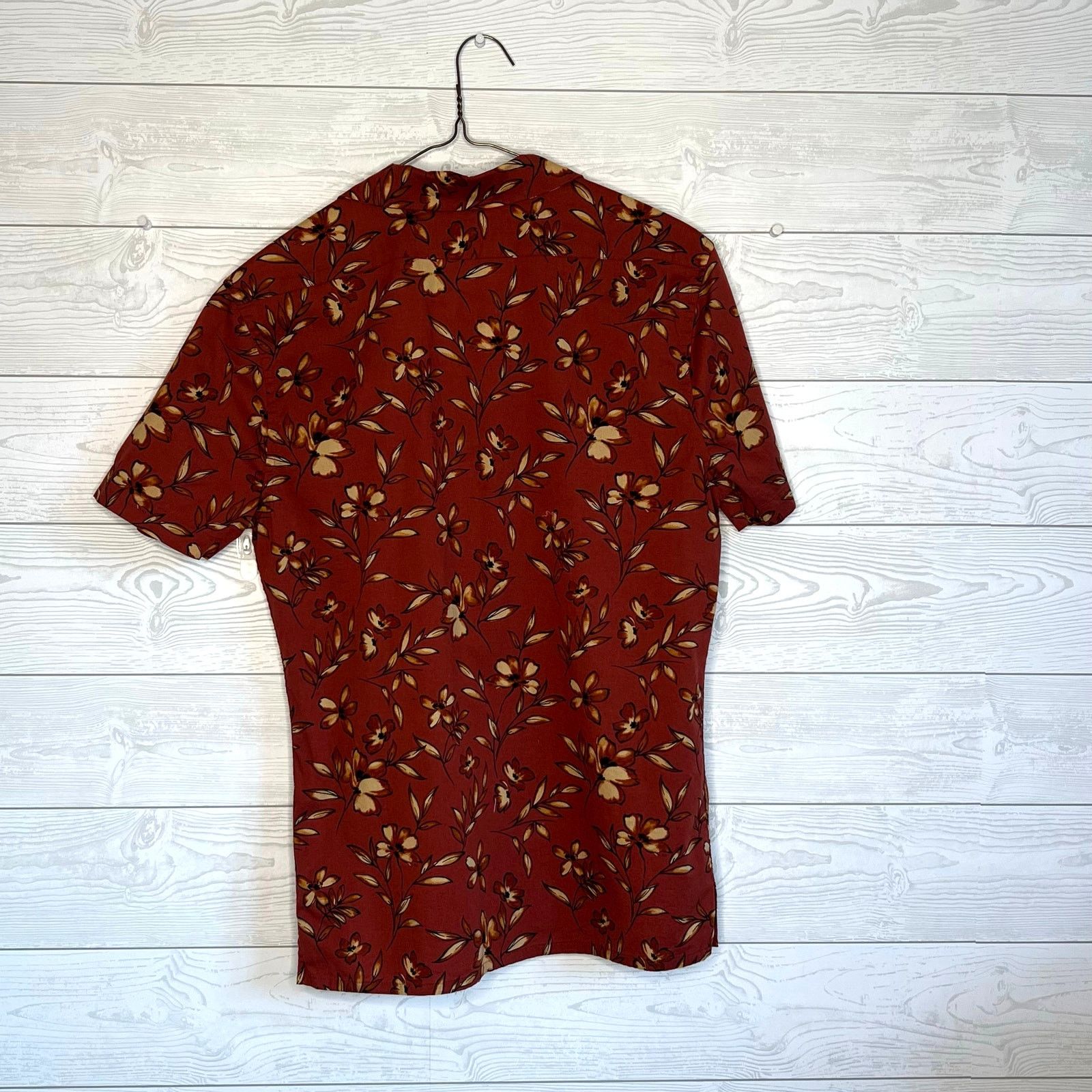 Express Express Men's Floral Button Down Shirt XS Rust Short Sleeve Size US XS / EU 42 / 0 - 3 Thumbnail