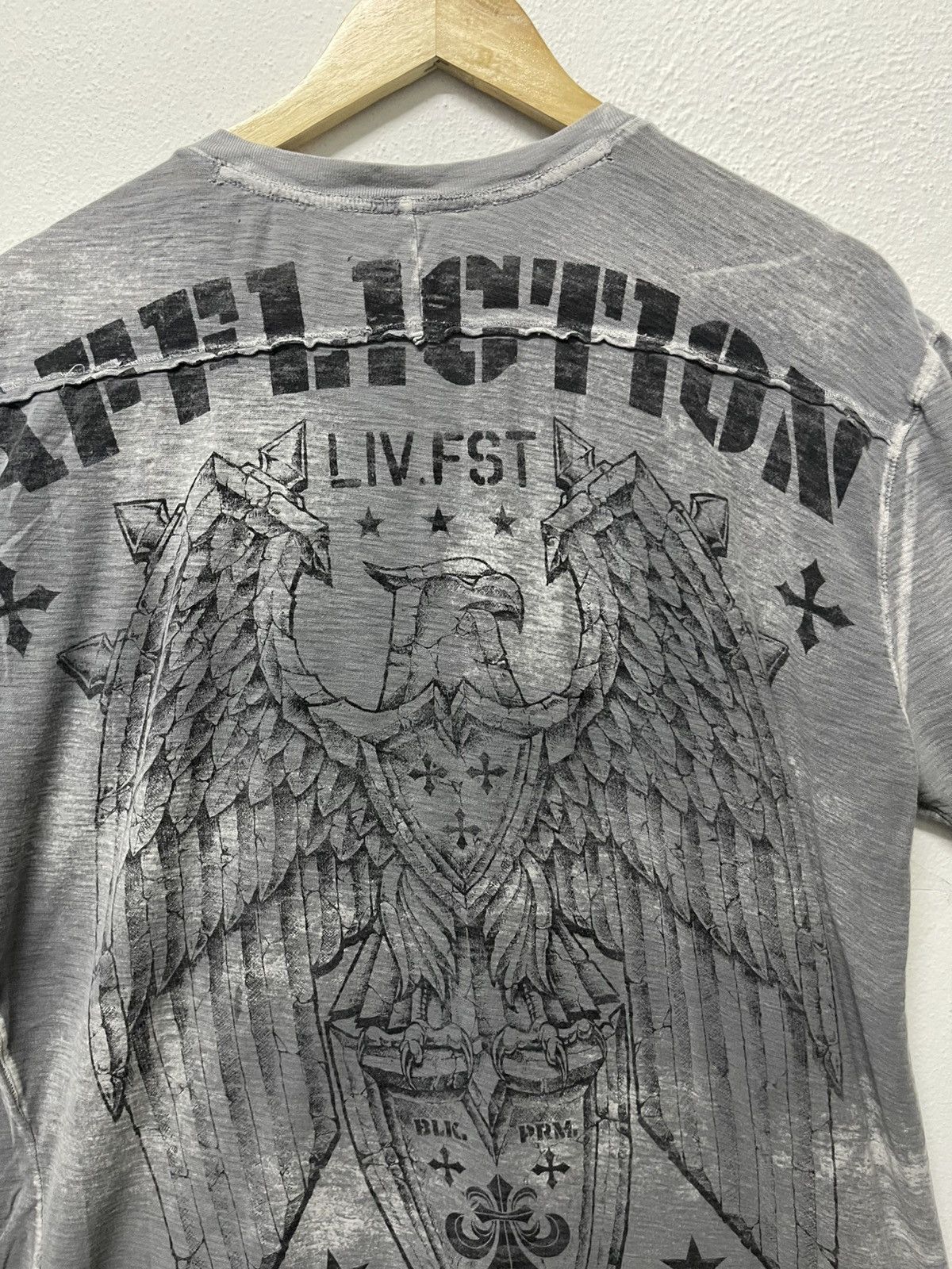 Affliction VINTAGE Y2K EAGLES AFFLICTION ACIDWASH HALF BUTTON SHIRT Size US XL / EU 56 / 4 - 6 Thumbnail