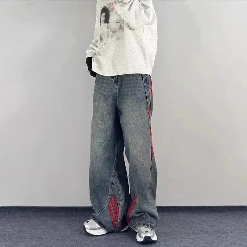 Japanese Brand Retro loose striped patchwork casual jeans Size US 32 / EU 48 - 3 Thumbnail