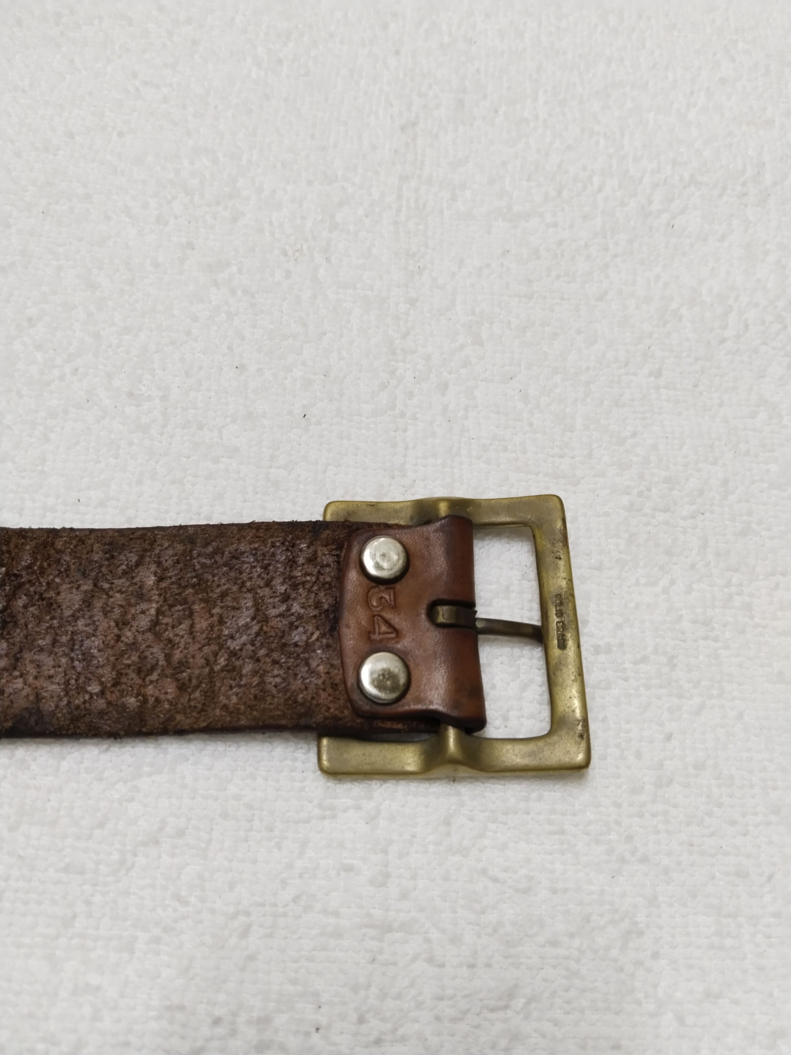 Leather × Vintage Vintage Solid Brass Leather Belt Waist 30-34 Size 34 - 5 Thumbnail