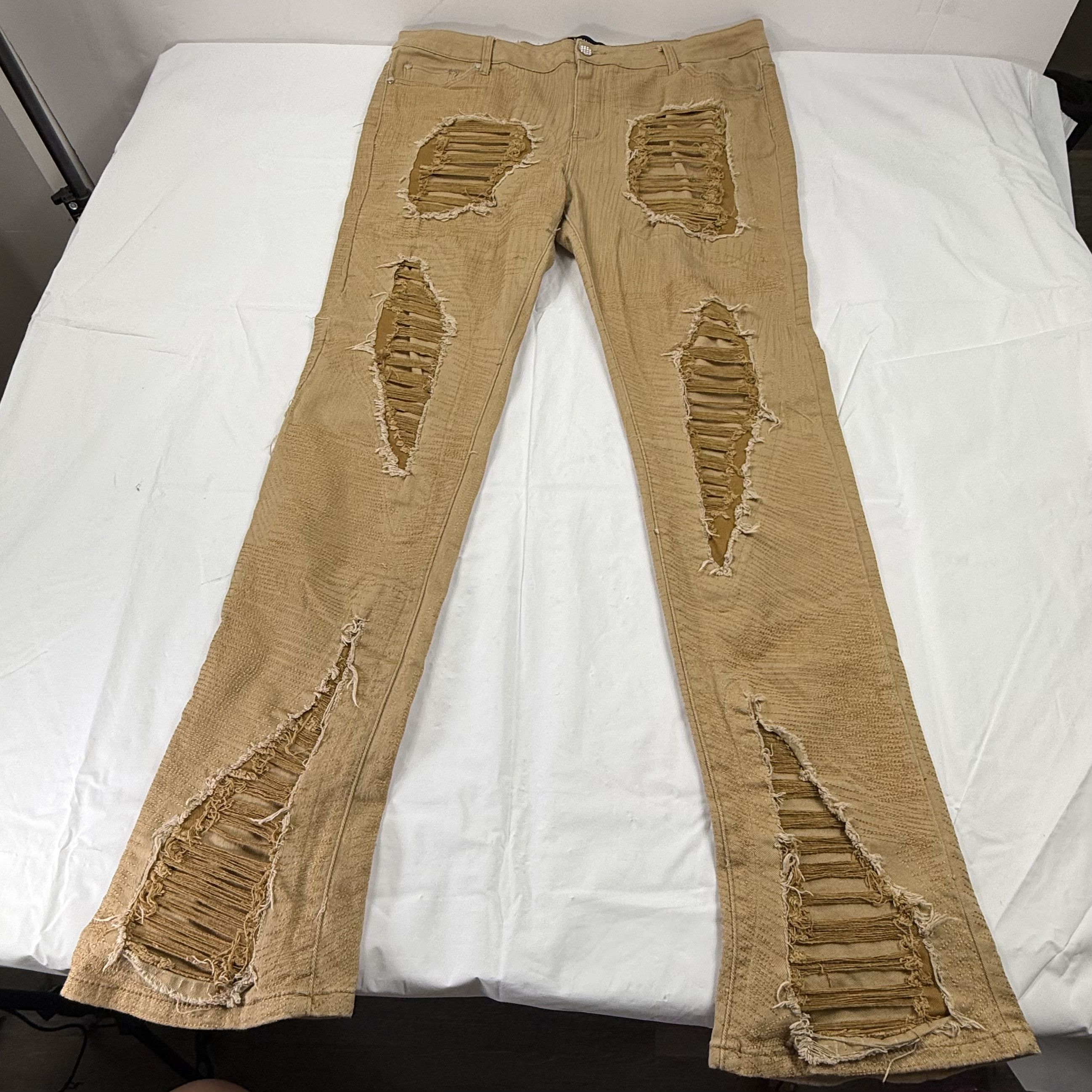 GUAPI Guapi Mens Tan Distressed Textured Flare Jeans Size 40 Khaki Size US 40 / EU 56 - 1 Thumbnail