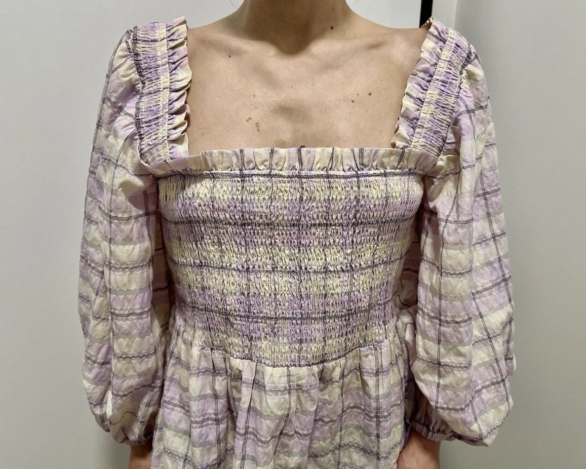 Ganni Ganni Ba.A Plaid Check Cotton Balloon Sleeve Purple Blouse Size XS / US 0-2 / IT 36-38 - 3 Thumbnail