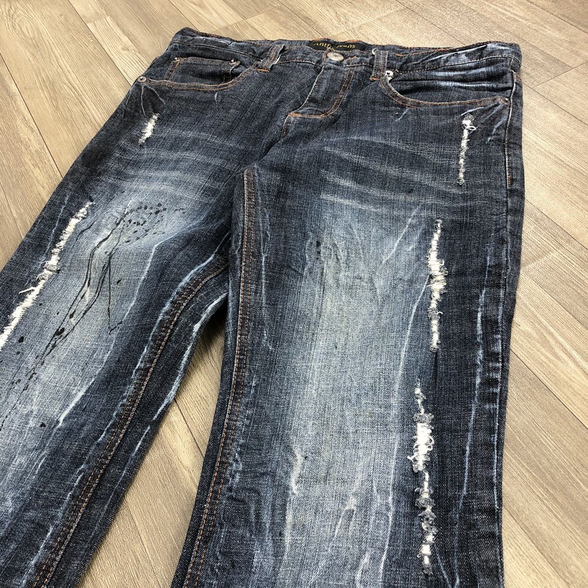Japanese Brand 2000s Antfui Distressed Painted Lgb Goa Bootcut Flared Jeans Size US 28 / EU 44 - 4 Thumbnail