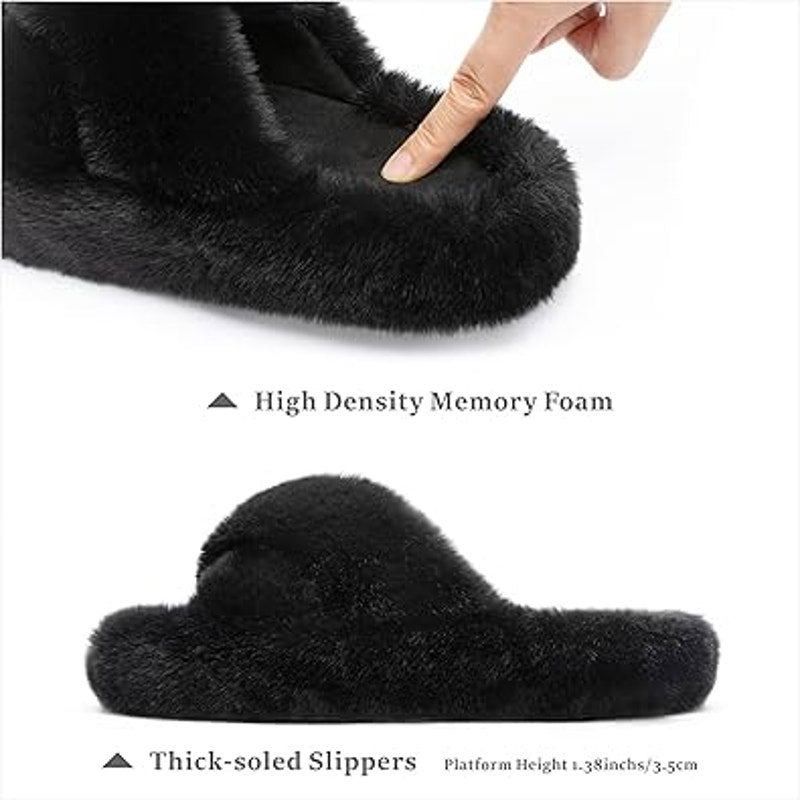 Other Chantomoo Women's Size 8 Black Furry Memory Foam Slippers Size US 8 / IT 38 - 2 Thumbnail