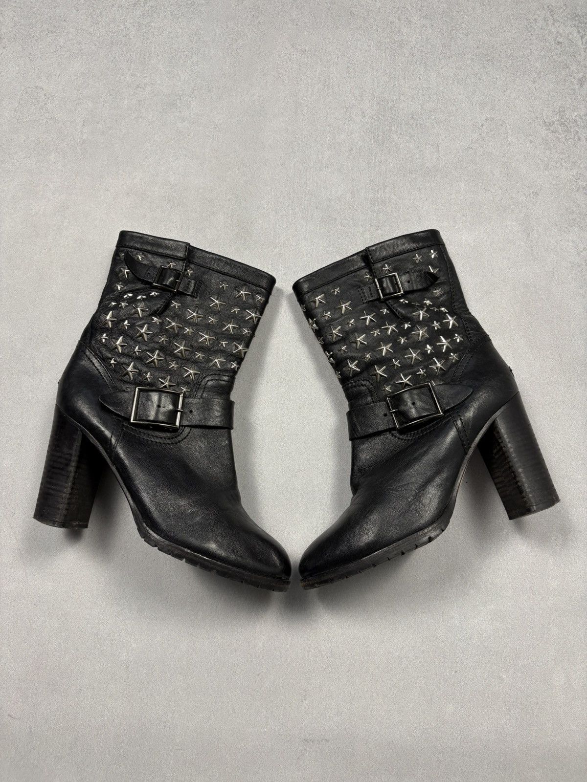 Jimmy Choo Jimmy Choo Star Stud Leather Ankle Boots Buckle Heels Black Size US 10 / IT 40 - 1 Thumbnail