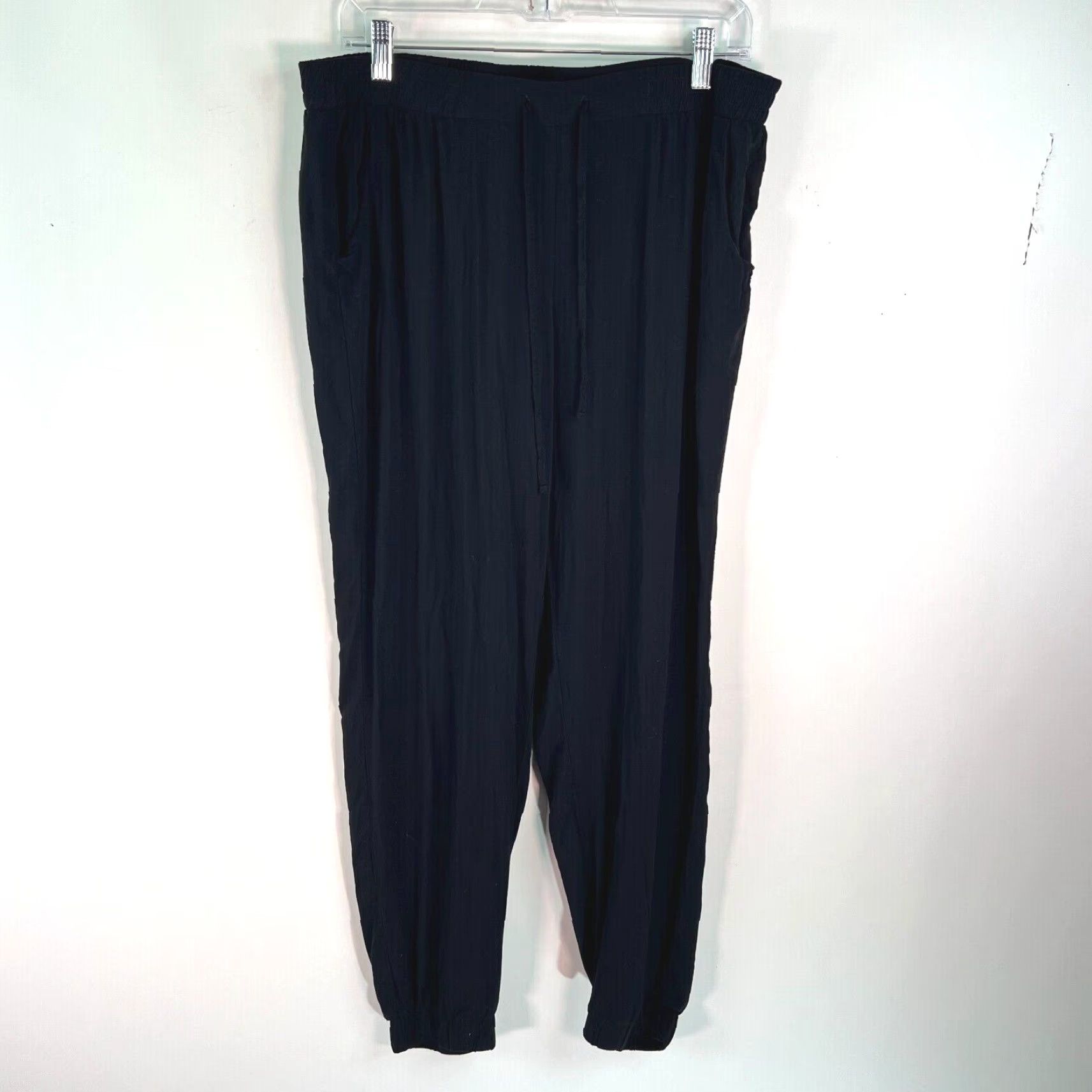 Vintage Vanilla Star Jogger Pants Womens XL Black Activewear Drawstring Elastic Waist Pockets 29" Inseam 100% Rayon Size 34" / US 12 / IT 48 - 2 Thumbnail
