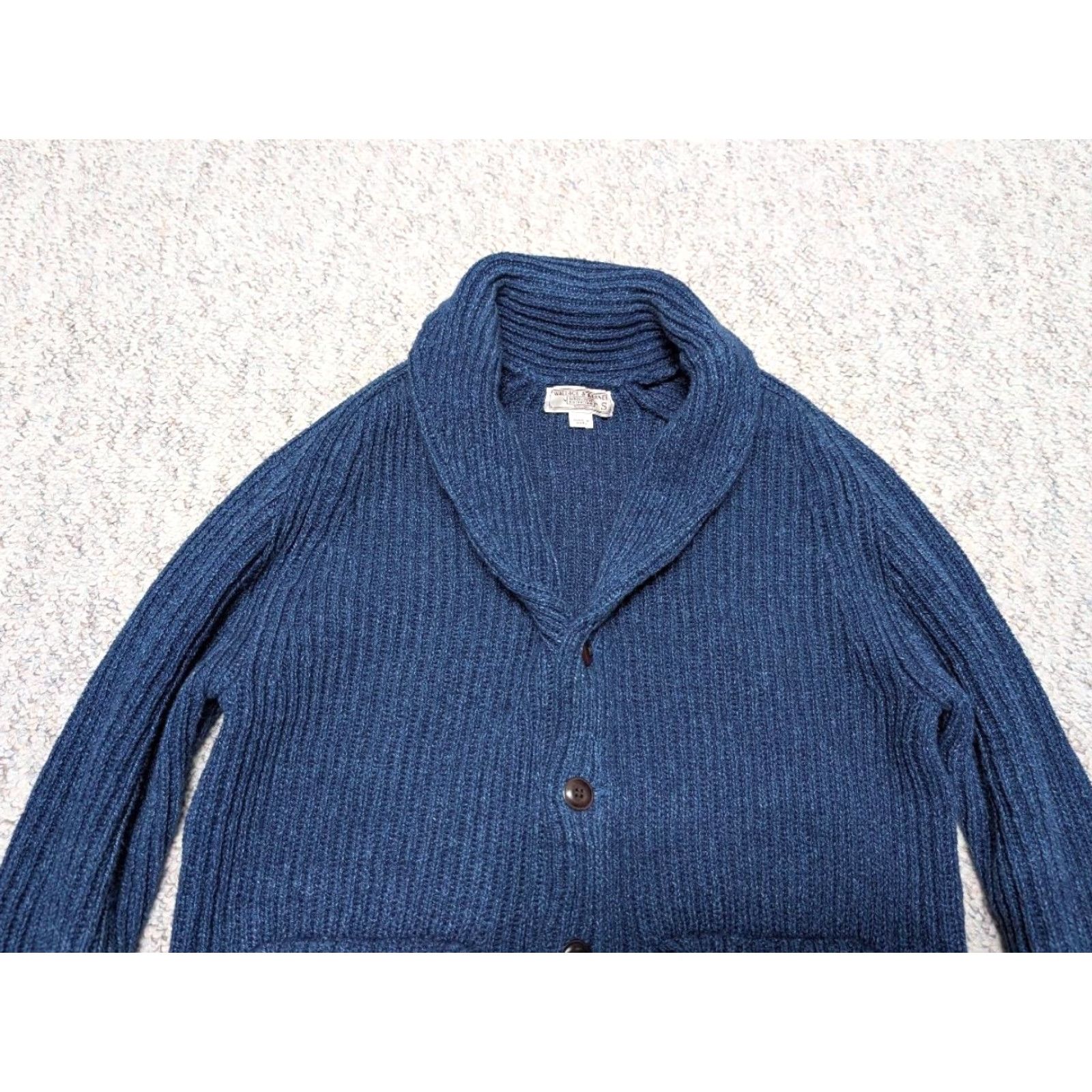 Wallace & Barnes VINTAGE Wallace & Barnes blue SHAWL Cardigan Men Sweater S Cotton Knit Aran Fisherman Pattern Size US S / EU 44-46 / 1 - 4 Thumbnail