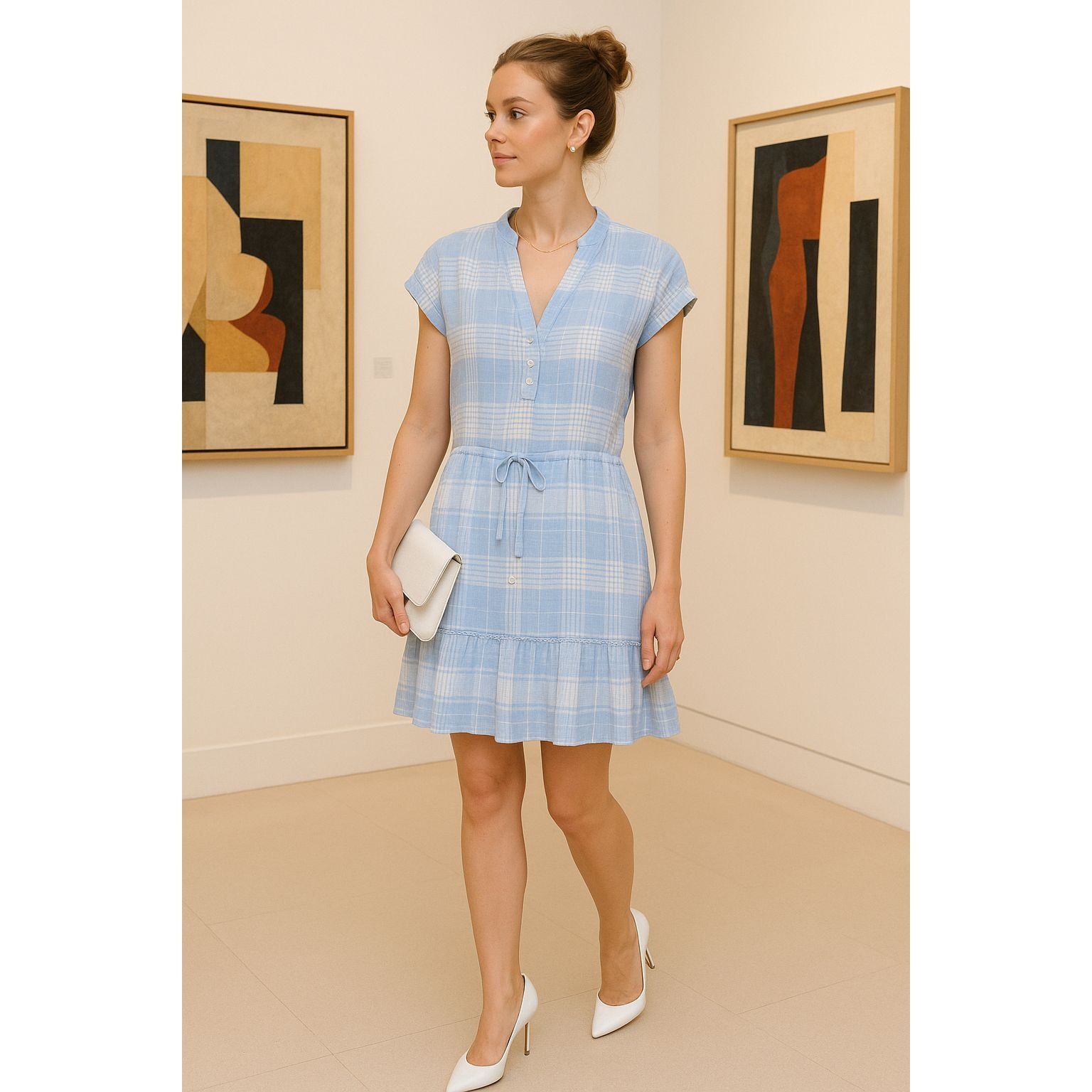 Veronica Beard Veronica Beard Blue Gingham Ruffle Plaid Mini Dress L Cottag Size L / US 10 / IT 46 - 2 Thumbnail
