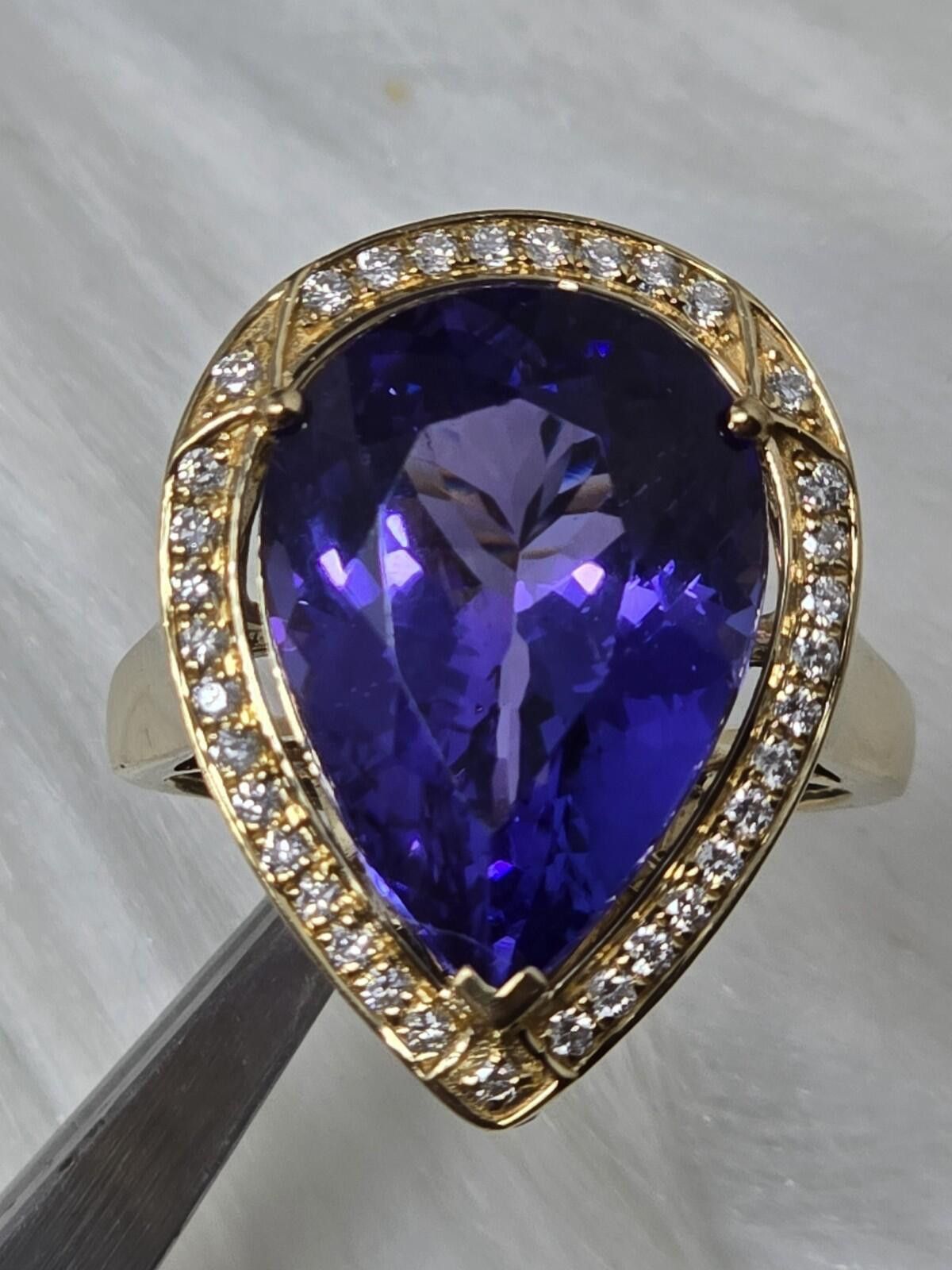 Other 18k Gold 11.36ct Vivid Pear Tanzanite Diamond Halo Ring Size ONE SIZE - 1 Thumbnail