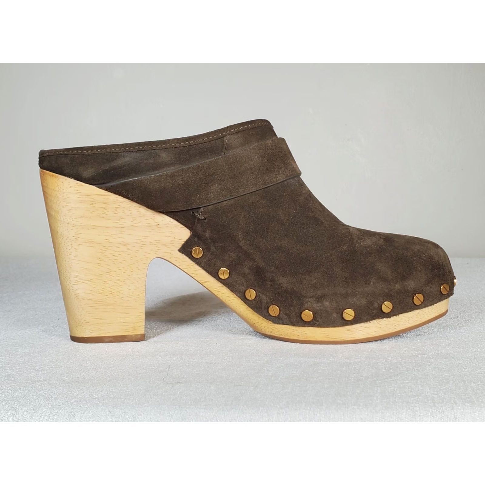Veronica Beard VERONICA BEARD Dacey Suede Clogs Pecan Buckle Trim Studs Women's US 10 M Clog Shoes Size ONE SIZE - 5 Thumbnail
