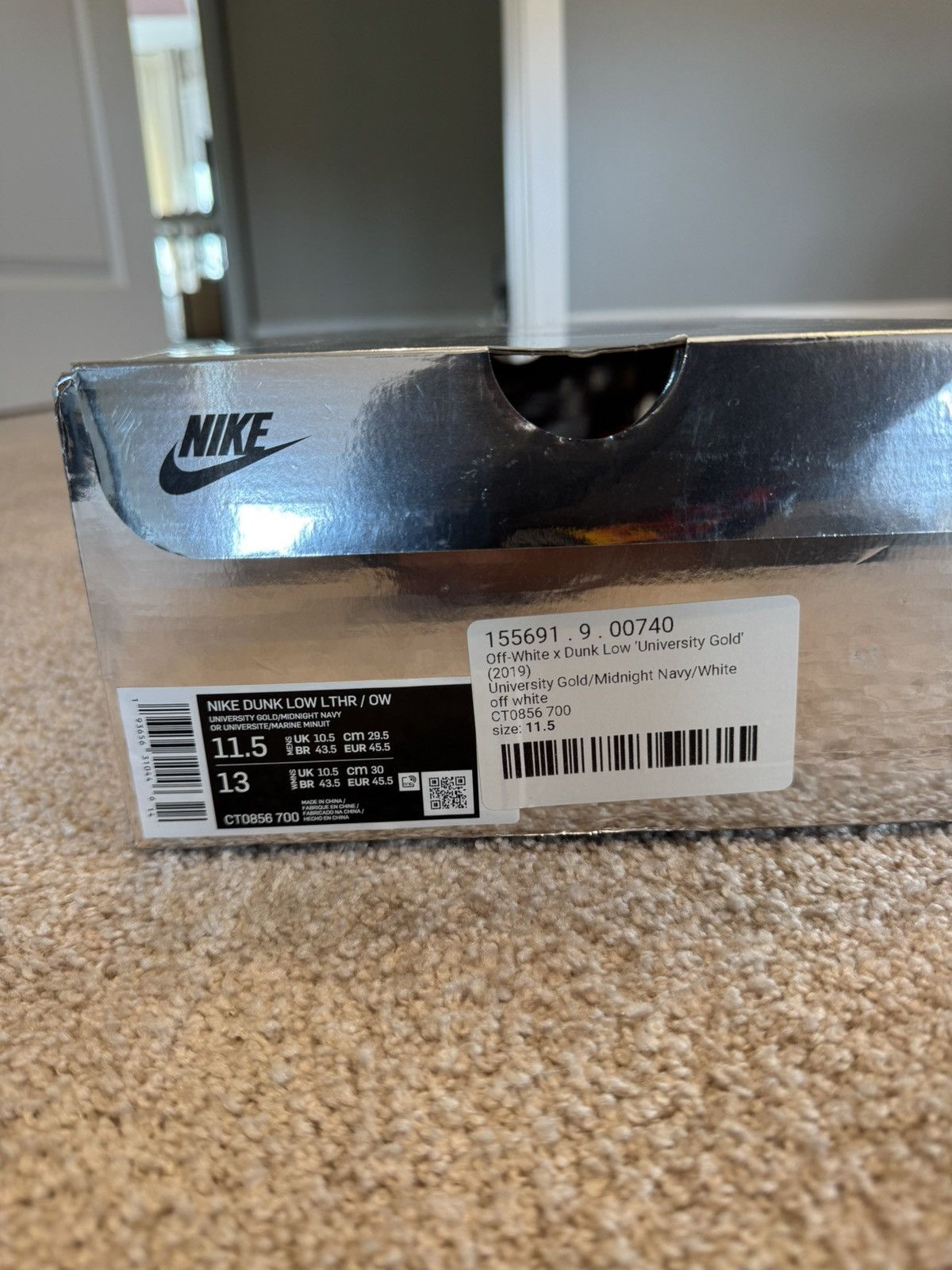 Nike × Off-White Off White Dunk “University Gold” Size US 11.5 / EU 44-45 - 10 Thumbnail