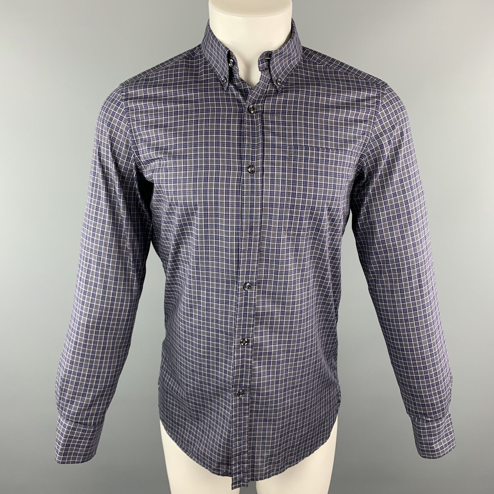 Yves Saint Laurent YVES SAINT LAURENT S Grey Navy Plaid Button Down Shirt Size US S / EU 44-46 / 1 - 1 Thumbnail