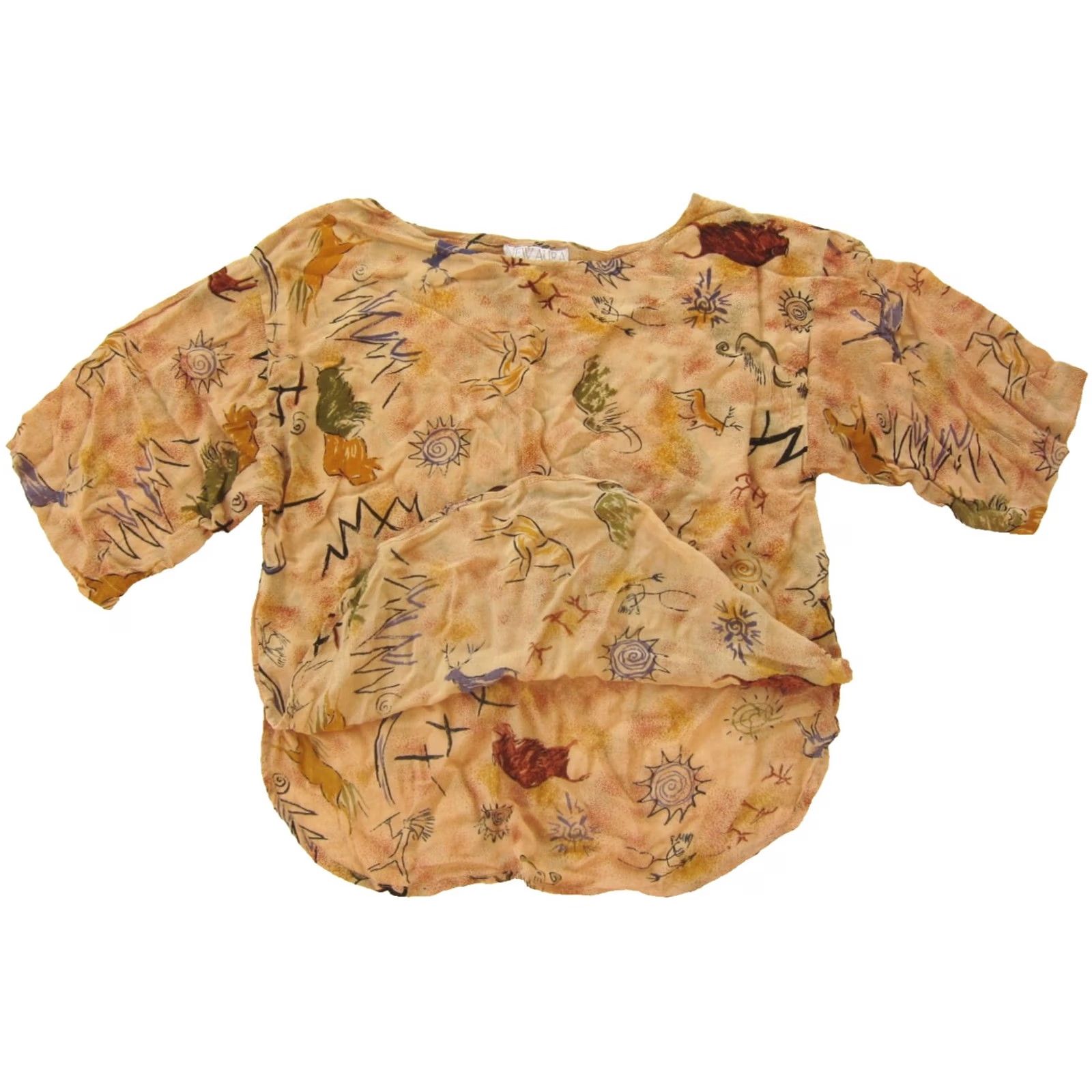Vintage VINTAGE New Aura Blouse Medium Brown Blue Green Horse Sun Boxy 100% Rayon Womens Size M / US 6-8 / IT 42-44 - 4 Thumbnail