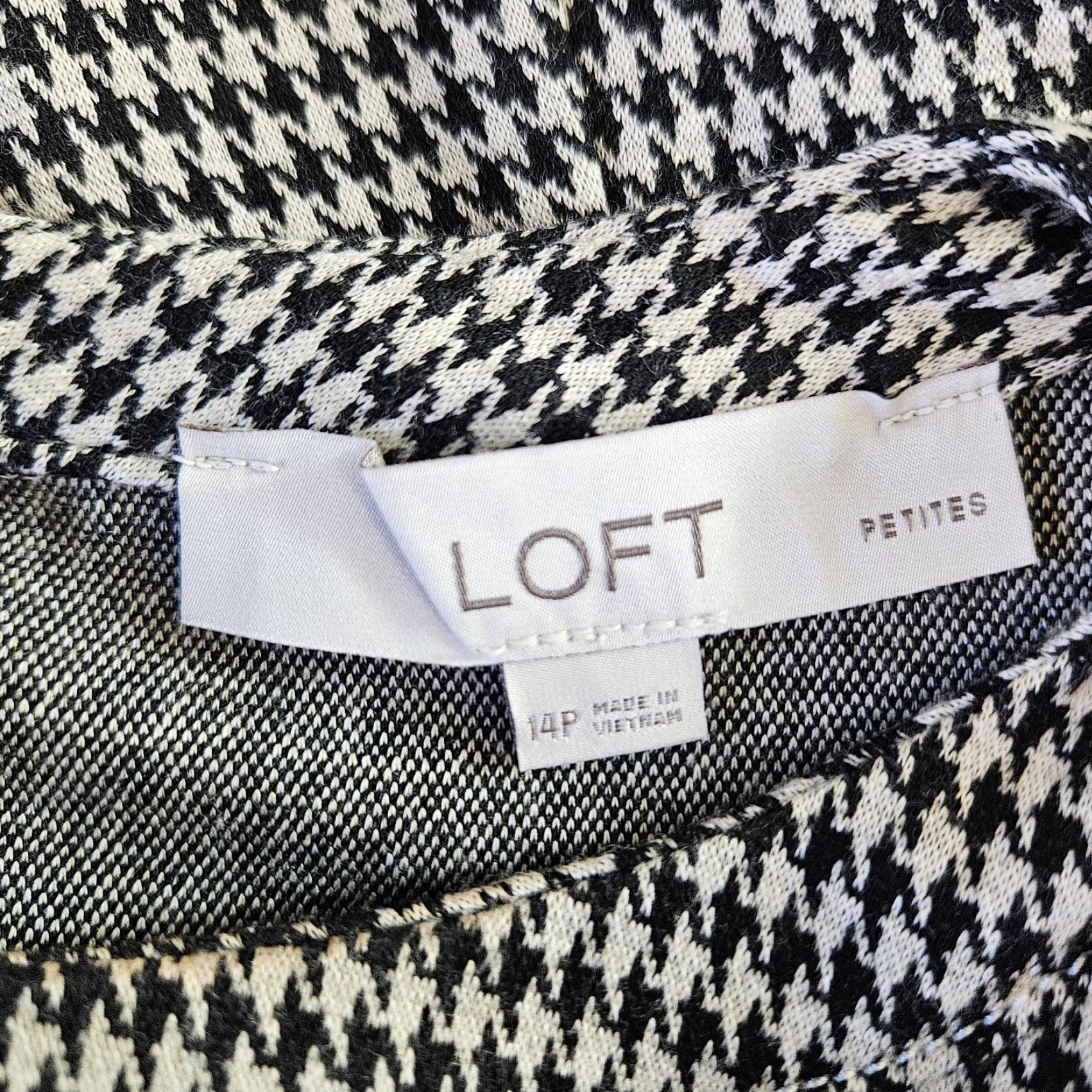 Loft Ann Taylor LOFT Womens Dress Sz 14P Black Houndstooth Long Sleeve Size XL / US 12-14 / IT 48-50 - 5 Thumbnail