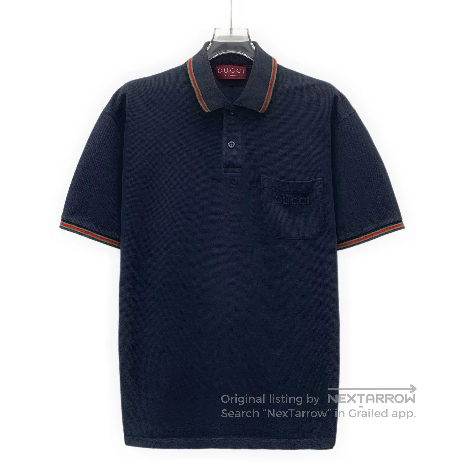 Gucci Guicci Navy Blue Logo Embroidered Cotton Collar Short Slee Size US M / EU 48-50 / 2 - 1 Thumbnail