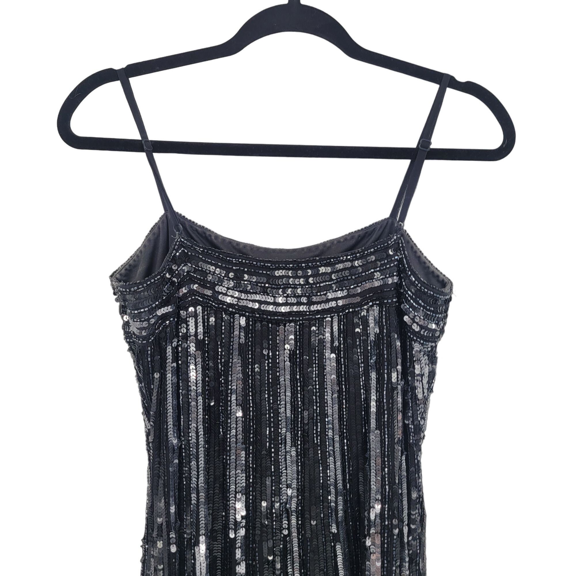 Vintage Vtg 80s Silk Sequin Dress Sz 8 Black Silver Sleeveless Knee Size M / US 6-8 / IT 42-44 - 6 Thumbnail