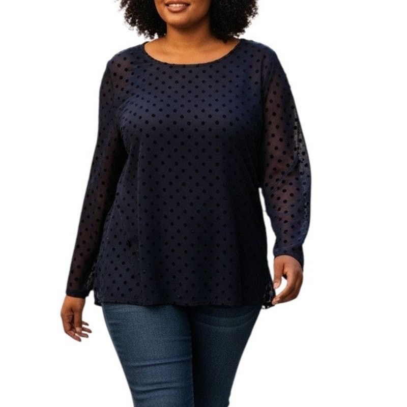 Chicos Chico’s flocked polka dot long sleeve sheer top NWT Size L / US 10 / IT 46 - 1 Thumbnail