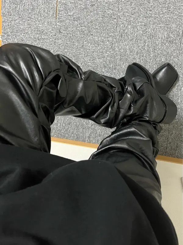 Leather Loose Ruched Casual Pu Leather Pants Streetwear Punk Rock Size US 32 / EU 48 - 7 Thumbnail