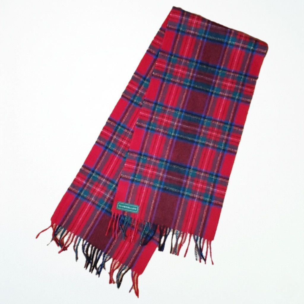 Other Clubfellow 50x11" Scarf Vintage Red Blue Plaid 100% Lambswoo Size ONE SIZE - 5 Thumbnail