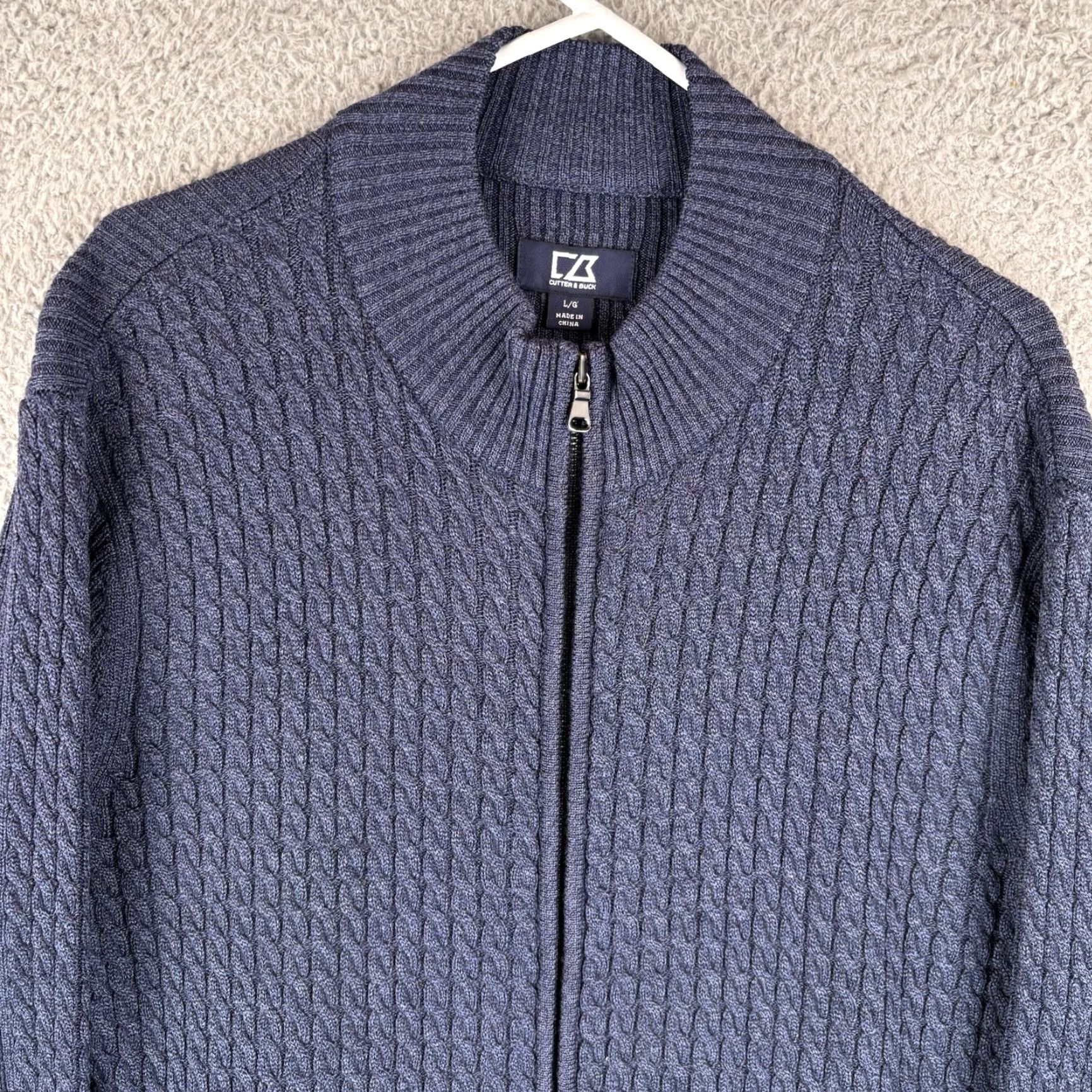 Cutter & Buck Cutter & Buck Sweater Mens Large Navy 100% Merino Wool Cable Knit Heavy Full Zip Mock Neck Pullover Casual Size US L / EU 52-54 / 3 - 2 Thumbnail