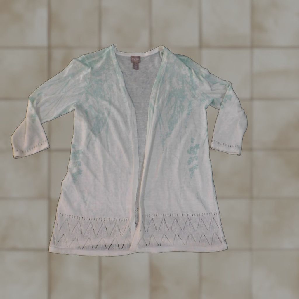 Vintage Chicos Cardigan Shirt Womens Blue Floral Open-Knit Stretch Long Sleeve Crew Neck Size 0 Regular Winter Modern Cotton Rayon Knit Vintage No Size XS / US 0-2 / IT 36-38 - 1 Thumbnail