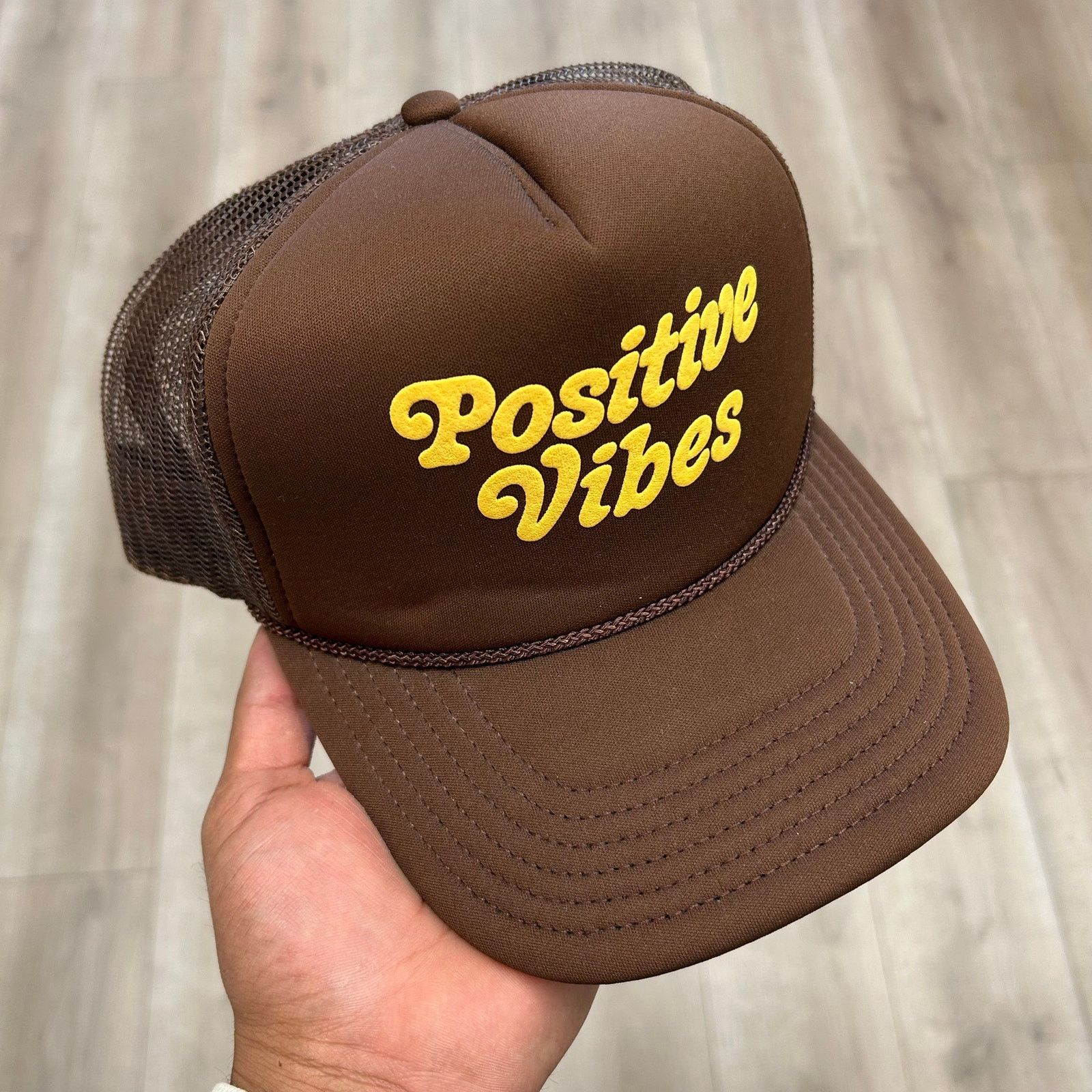 Urban Outfitters New Urban Outfitters Positive Vibes Trucker Hat Cap Brown Size ONE SIZE - 1 Thumbnail