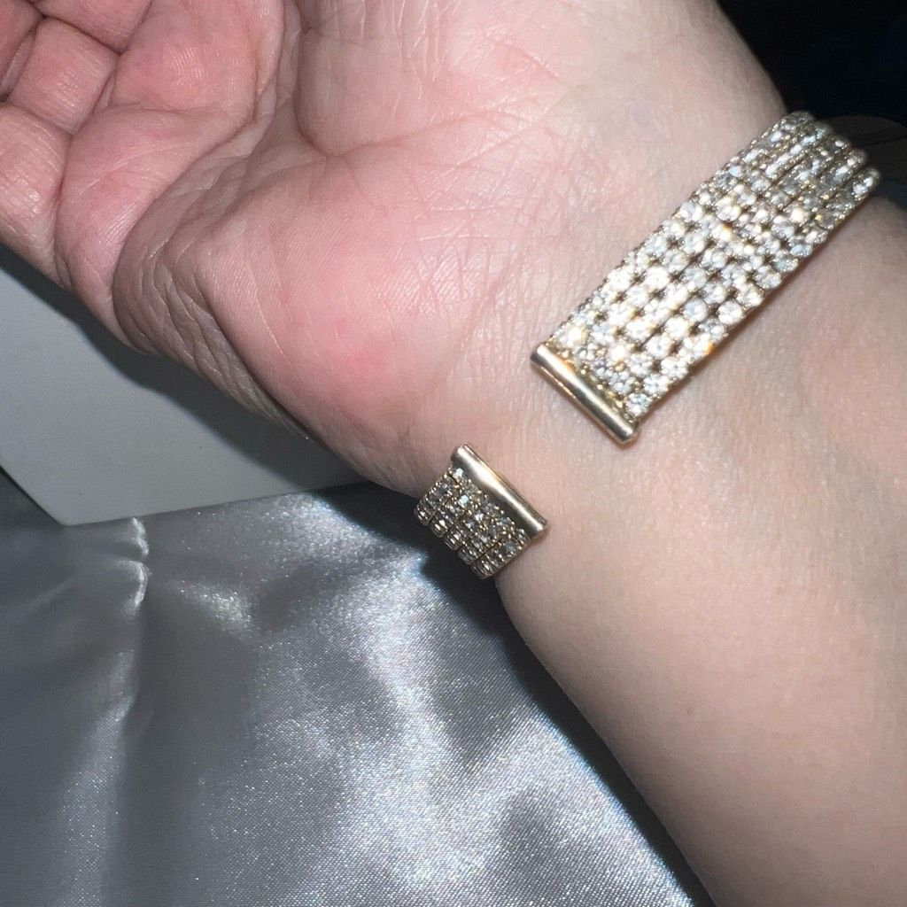 Vintage Vintage Silver and Rhinestone Thick Cuff Bracelet Size ONE SIZE - 5 Thumbnail