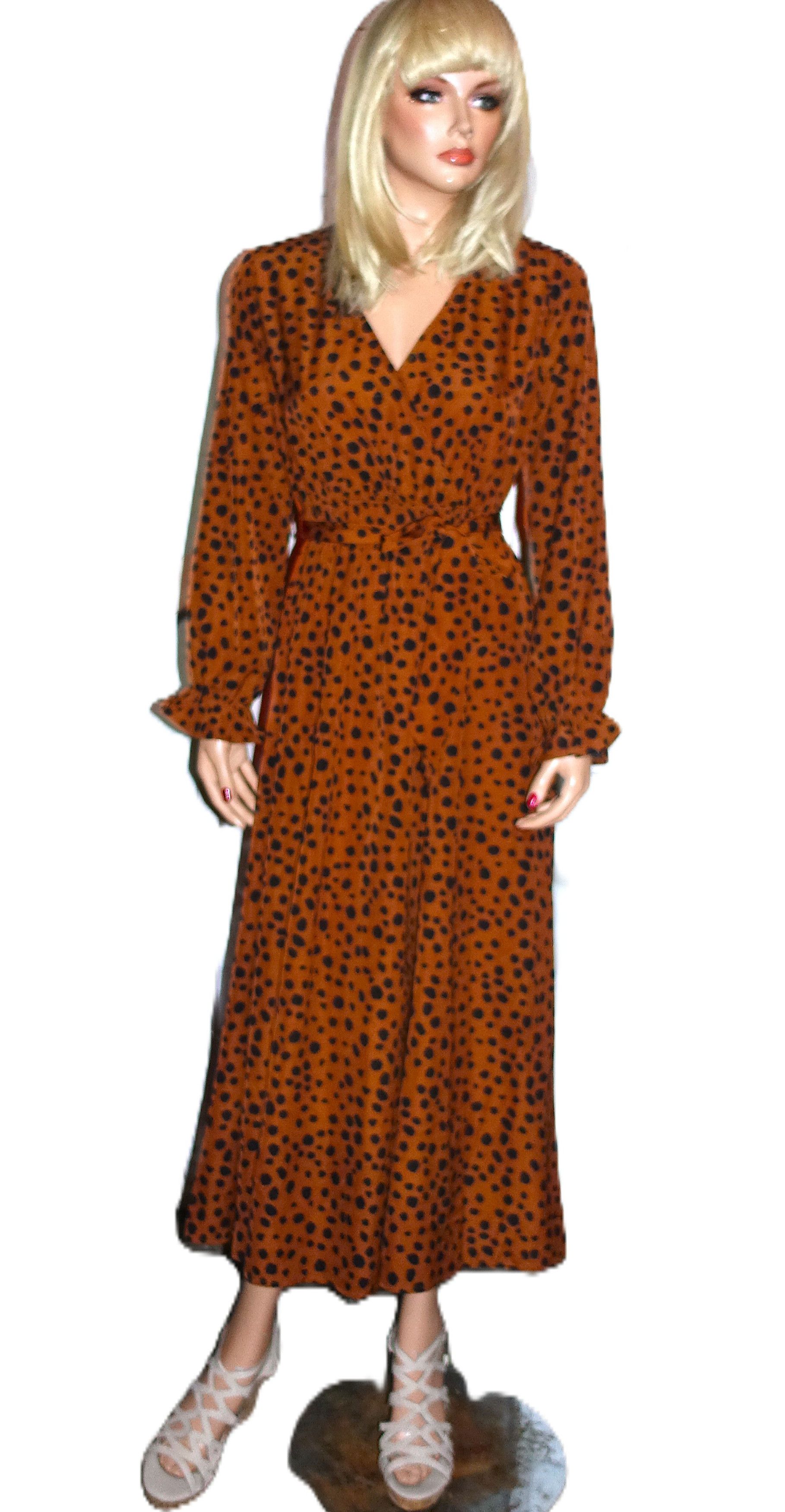 Other Cupshe Brown Black Faux Wrap Polka Dot Dress M NWT Size M / US 6-8 / IT 42-44 - 2 Thumbnail
