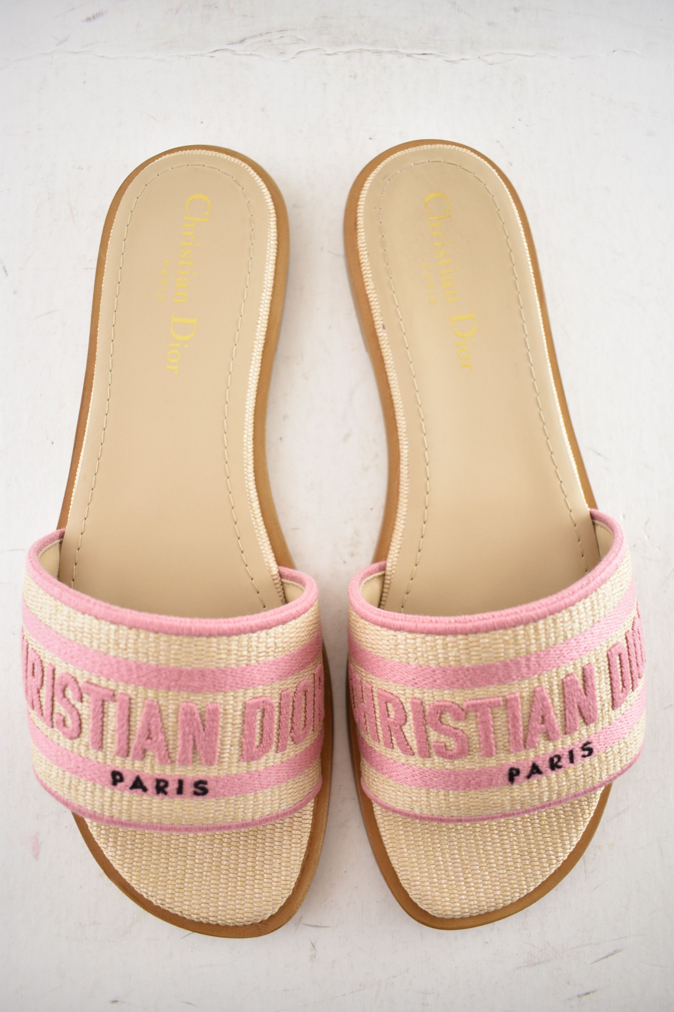 Dior Dior Dway Rose Begonia Raffia Logo Slide Flat Sandal 38.5 Size US 8.5 / IT 38.5 - 9 Thumbnail
