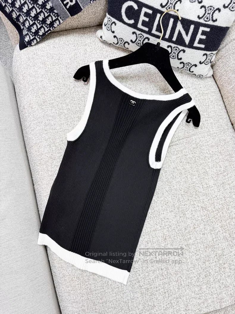 Chanel Chanel Black and white-edged hollow double C knitted vest Size XS / US 0-2 / IT 36-38 - 3 Thumbnail