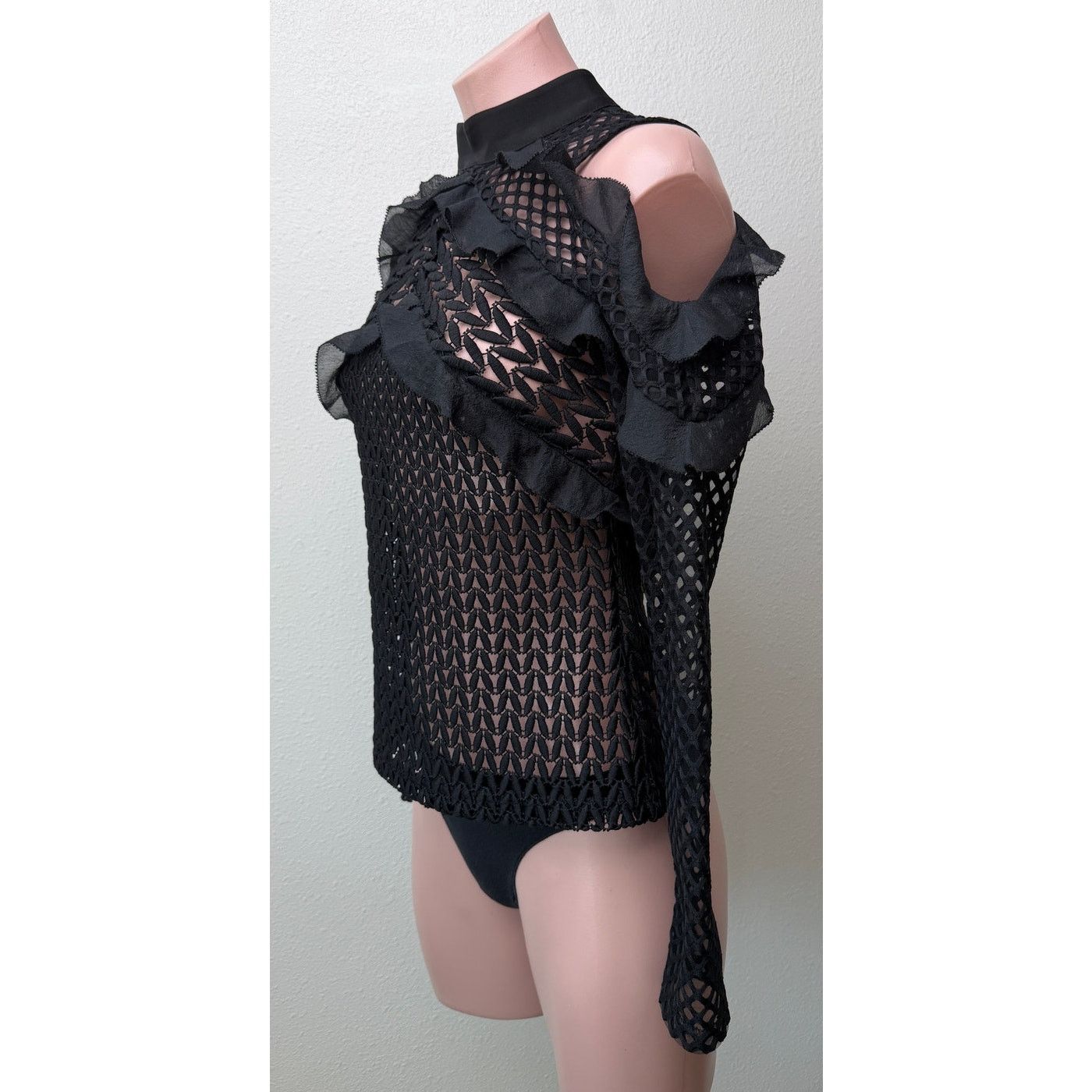 Self-Portrait Self-Portrait Black Purl Knit Cold Shoulder Top US 4 Size S / US 4 / IT 40 - 2 Thumbnail