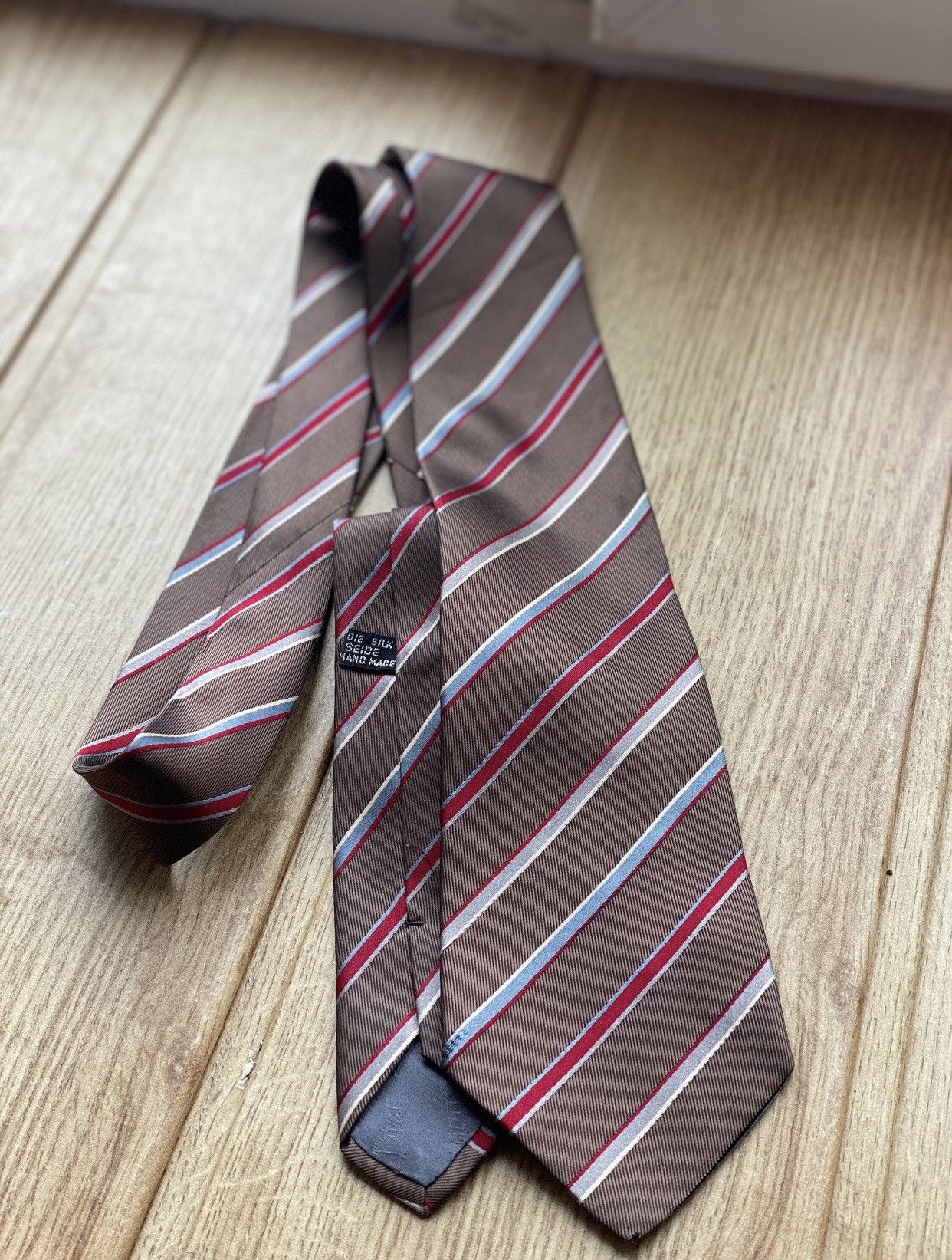 Christian Dior Monsieur Vintage Dior Silk Tie Brown Striped Handmade 90s/00s Size ONE SIZE - 2 Thumbnail