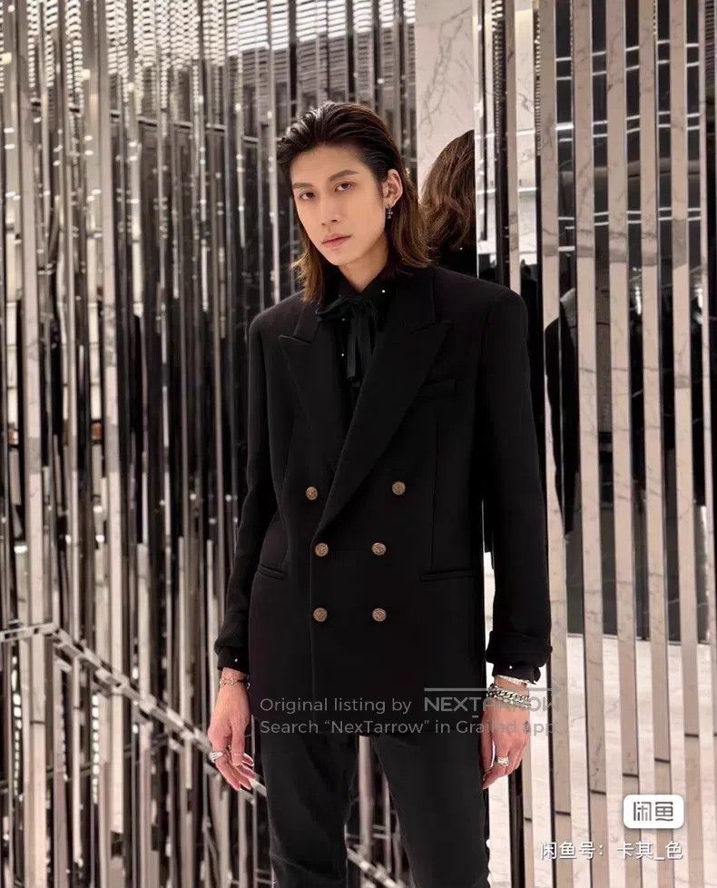 Saint Laurent Paris Saint Laurent Paris Black and Gold Cashmere Men's Overcoat Size US M / EU 48-50 / 2 - 2 Thumbnail
