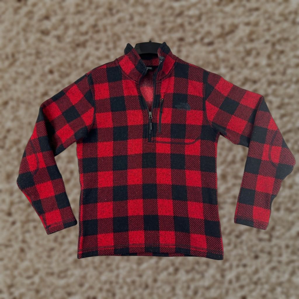 The North Face The North Face Sweater Men S Red Plaid Knit Sherpa Lined 100% Poly Mock Neck Pullover Cardigan? Size US S / EU 44-46 / 1 - 1 Thumbnail