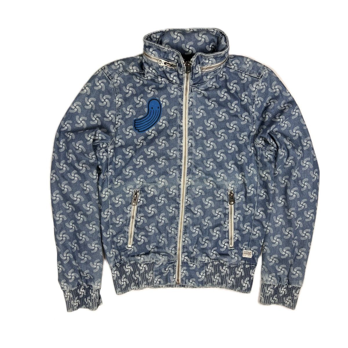 image of G Star Raw x Gstar Pharrell William X G Star "raw For The Oceans" Denim Bomber in Blue (Size Small)