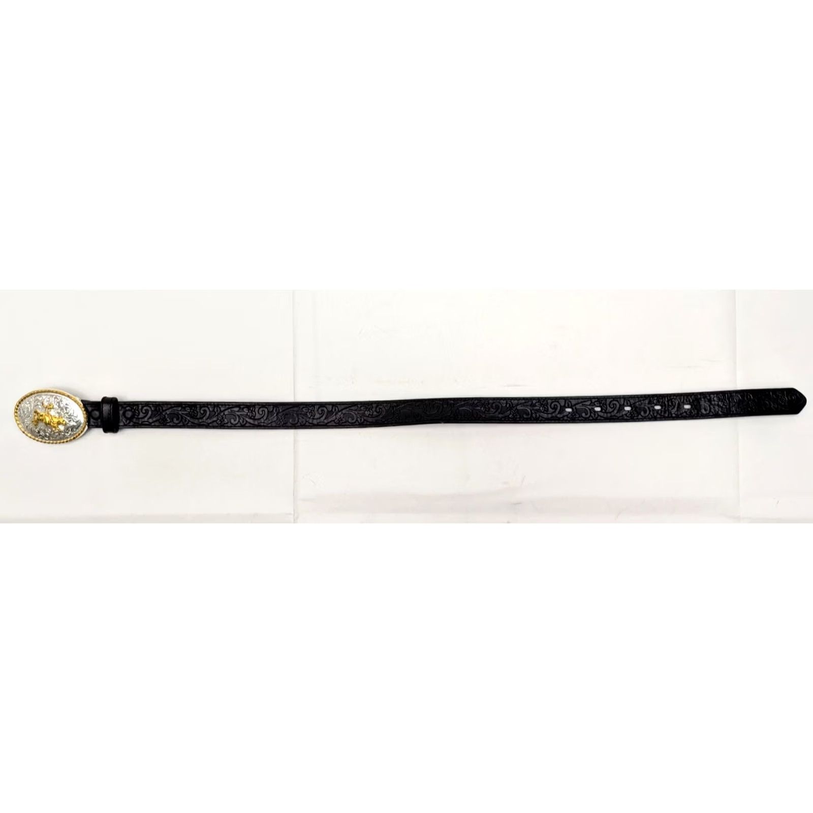 Vintage Nocona Belt Women 20 Black Floral Tooled Leather Buckle Western Belt Glitter Rodeo Buckle Womens 33-37" 1 inch Leather Belt Size ONE SIZE - 3 Thumbnail