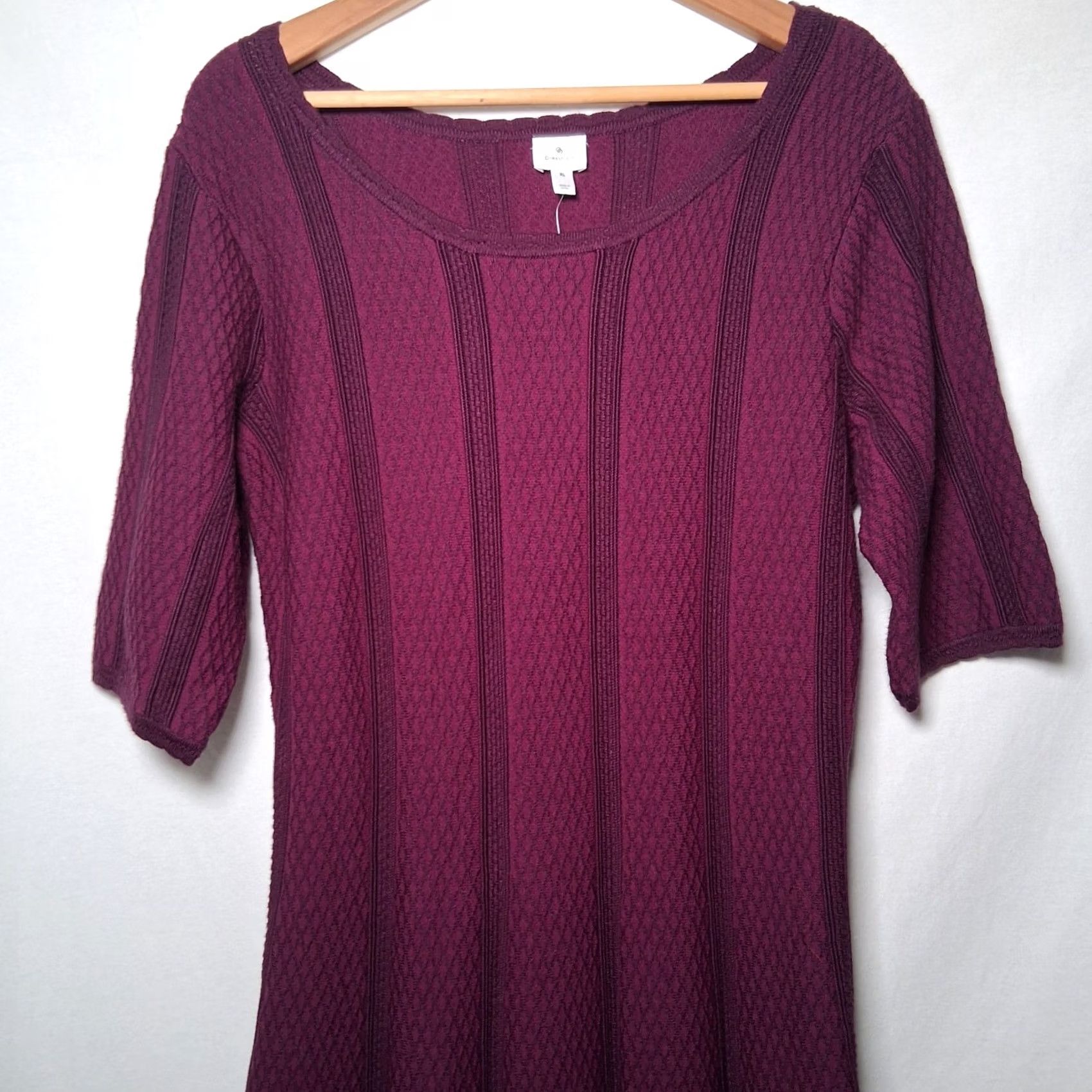 Vintage Dressbarn Sweater Dress XL Maroon Knit Diamond Pattern 3/4 Sleeve Pullover Ladies Womens Wool-Free Read Flawed Size XL / US 12-14 / IT 48-50 - 3 Thumbnail